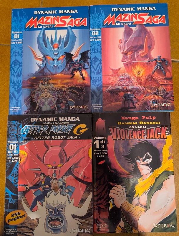 Lotto 4 Manga Go Nagai Dynamic Italia - Mazinsaga 1-2, Getter Robot G 1, Violence Jack 1 - VG/NM