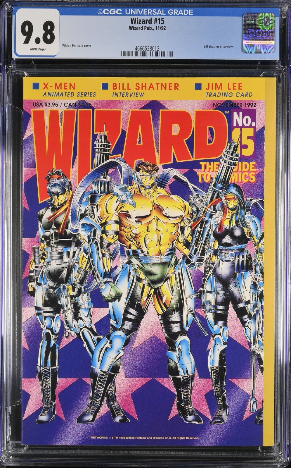 Wizard Guide Magazine #15 1992 CGC 9.8 NM/MT Whilce Portacio copertina Bill Shatner