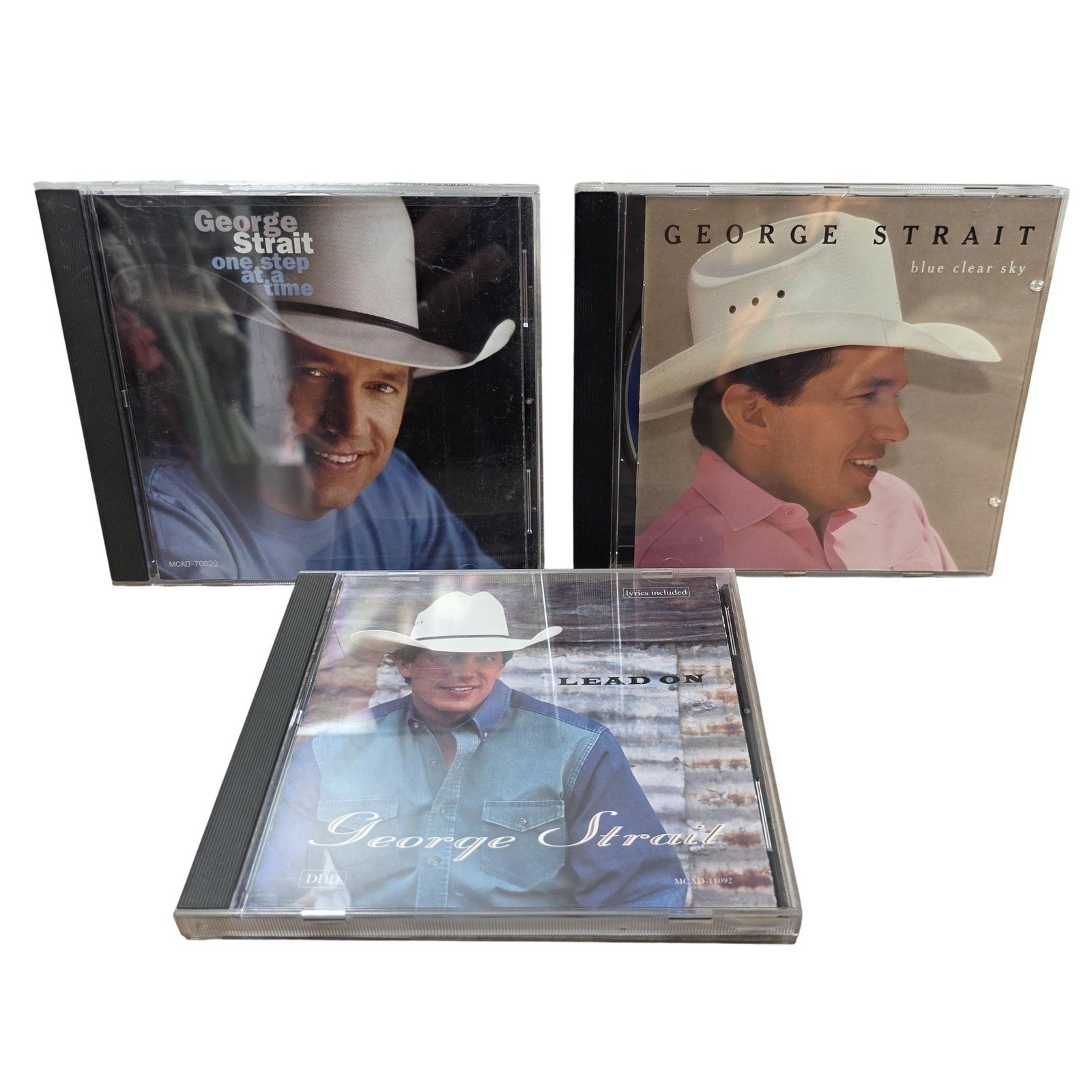Vintage George Strait CD Lot 3 Lead On Blue Clear Sky One Step At A Time Country