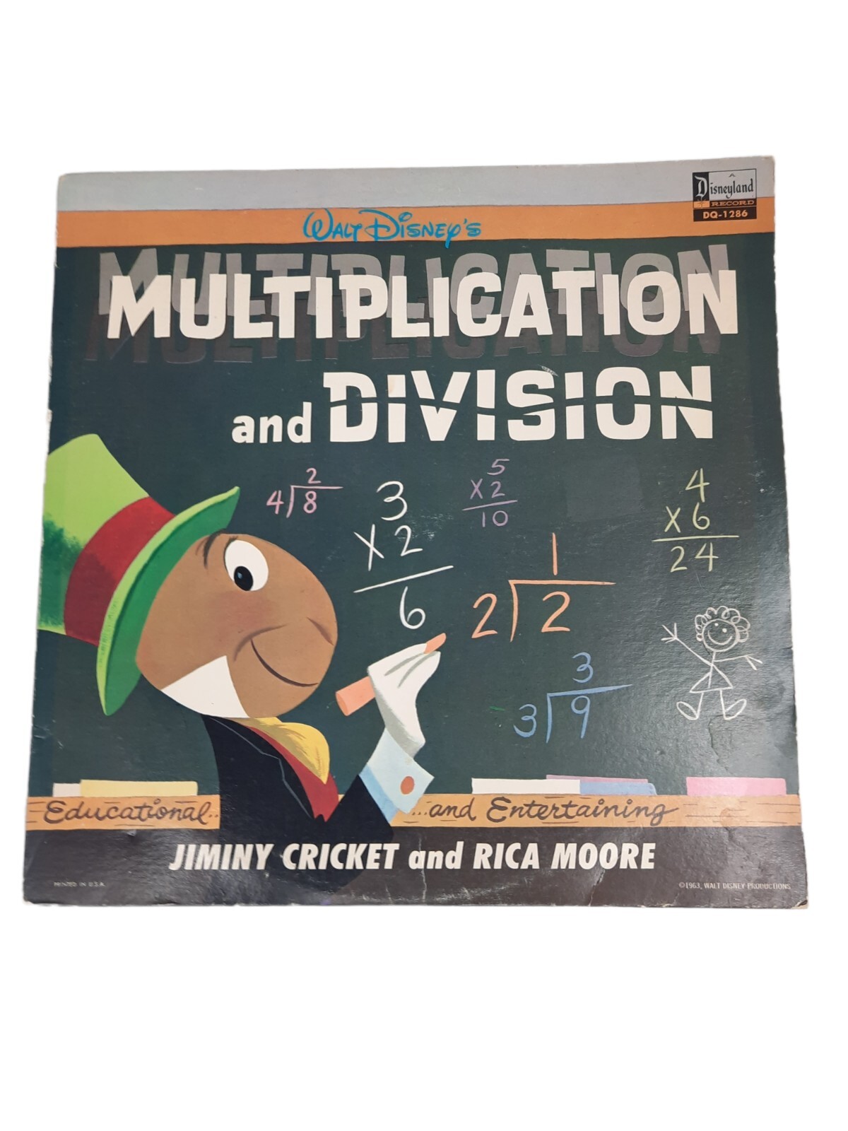 Vintage Disney Multiplication & Division Vinyl Record Jiminy Cricket Circa 1969