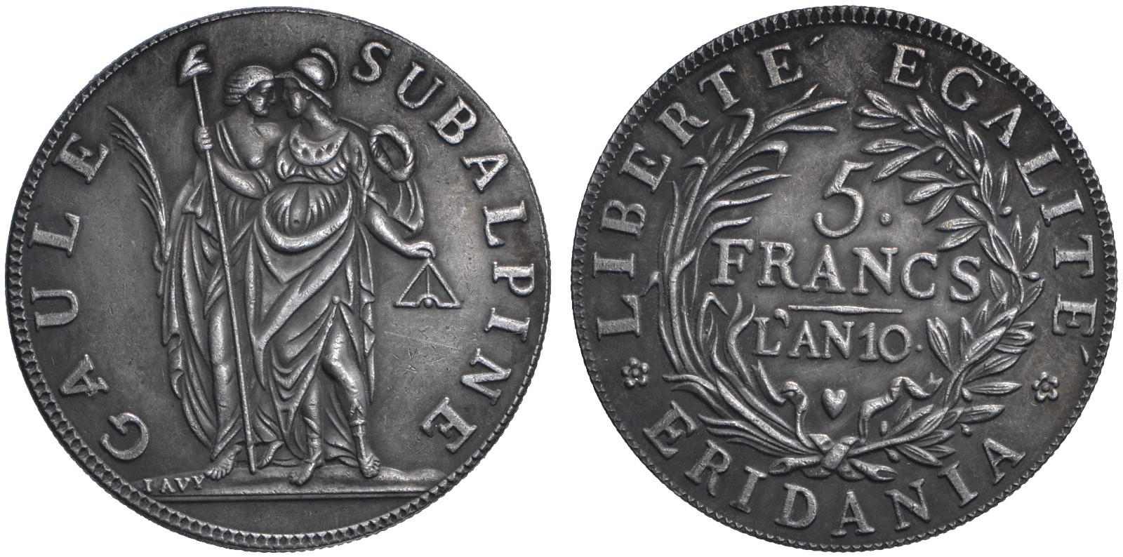 REPUBBLICA SUBALPINA PIEMONTESE - 5 FRANCHI 1801 L'AN 10 -  RICONIO