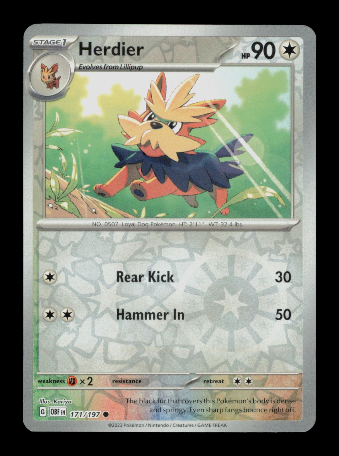 Herdier 171/197 Pokemon Holo Scarlet&Violet Ossidian Flames Trading Card TCG