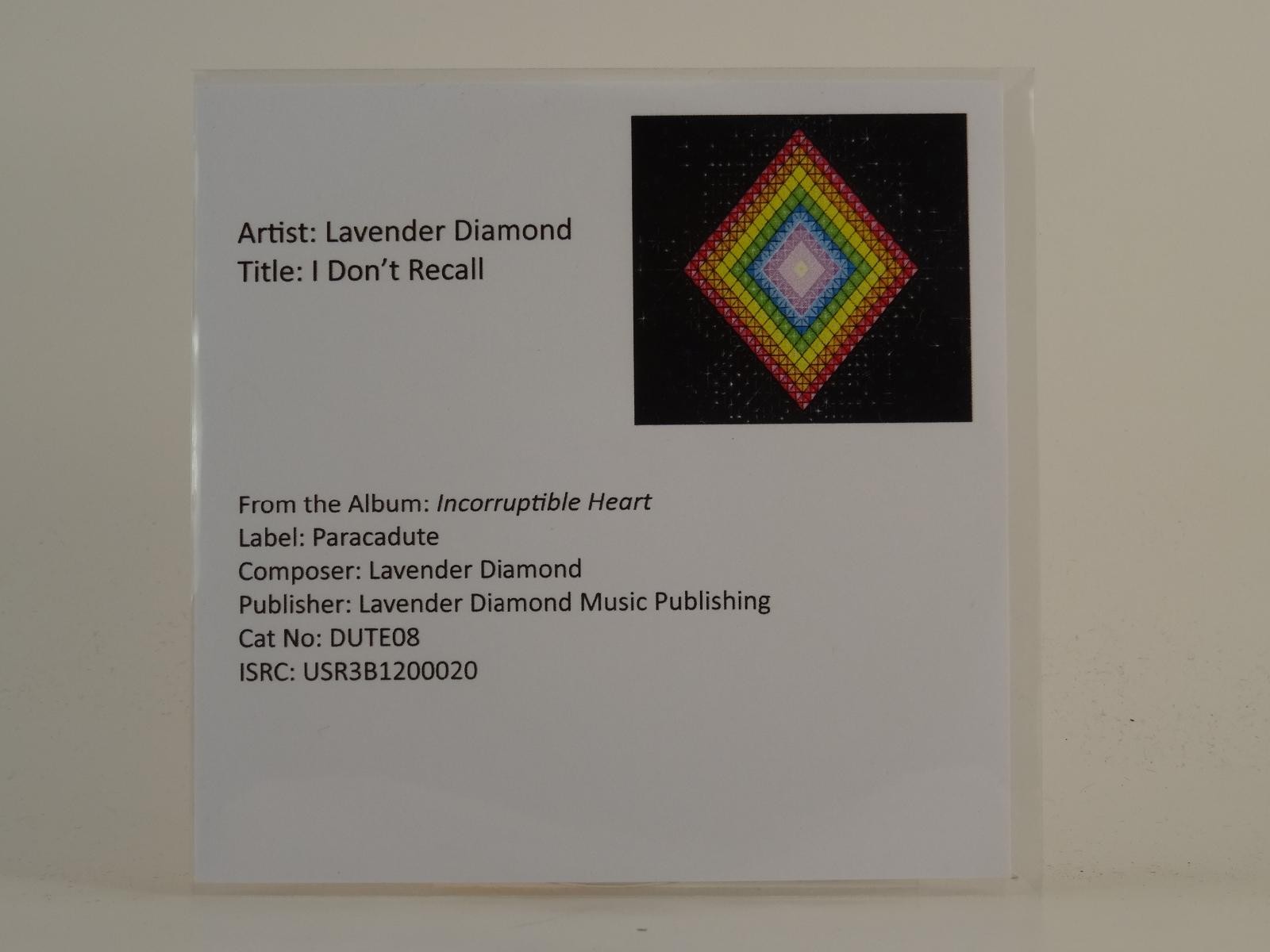 LAVENDER DIAMOND I DON'T RECALL (H1) 1 Track Promo CD Single including Picture S