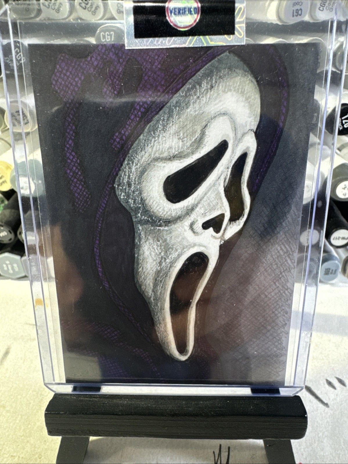 Carta da disegno Orig Art disegnata a mano Urlo Ghostface 1/1 artista firmata Tony K