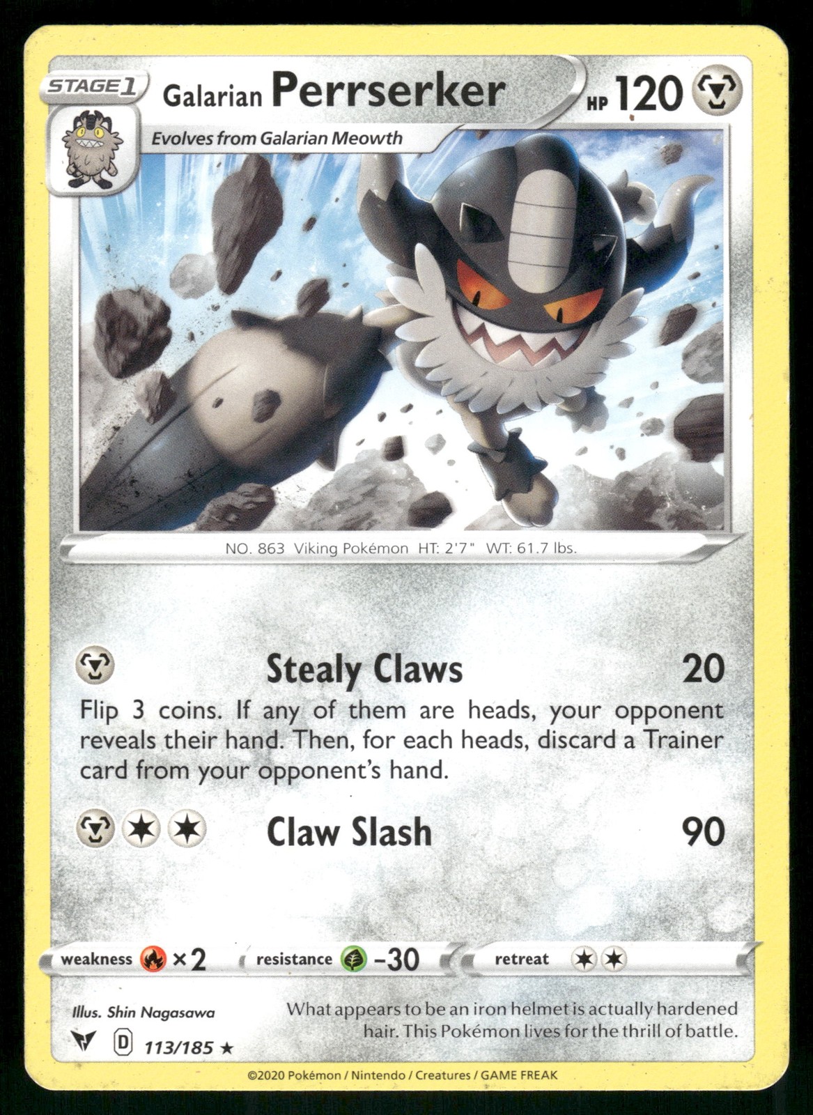 Galarian Perrserker Vivid Voltage 113/185 Pokémon Raro - Inglese