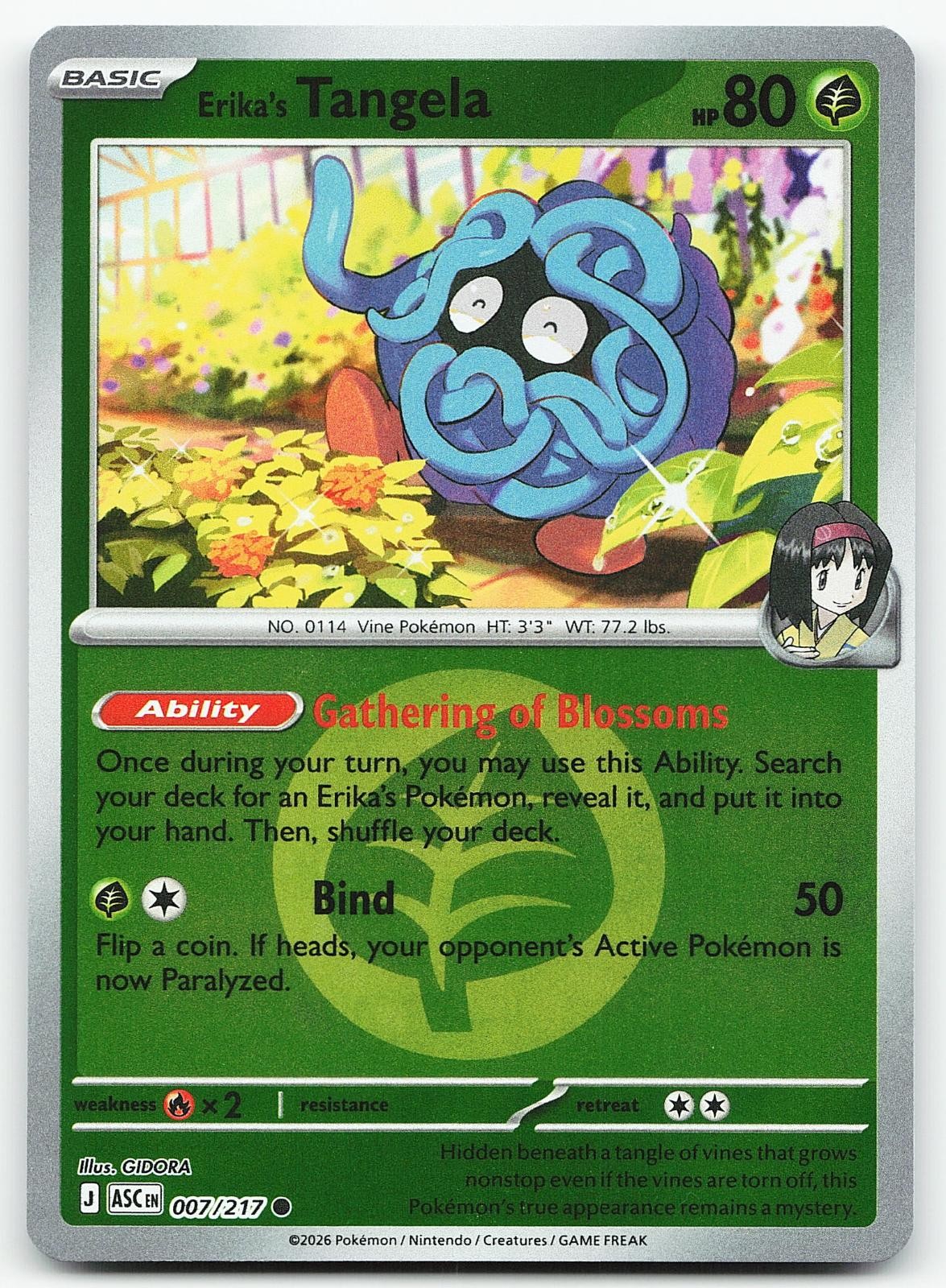 POKEMON ERIKA'S TANGELA (ENERGY) 007/217 ASCEDED HEROES REVERSE HOLO NM