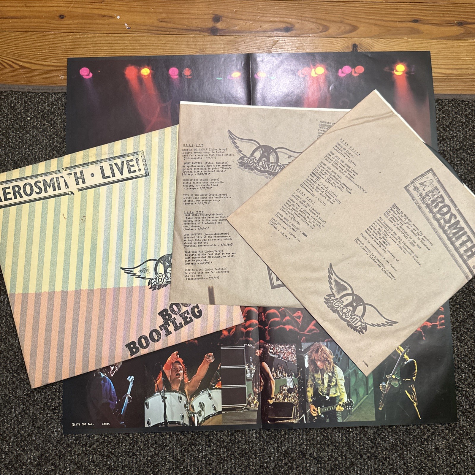Aerosmith Live! Bootleg Vinyl Record US 1978 gatefold Columbia Inners Poster