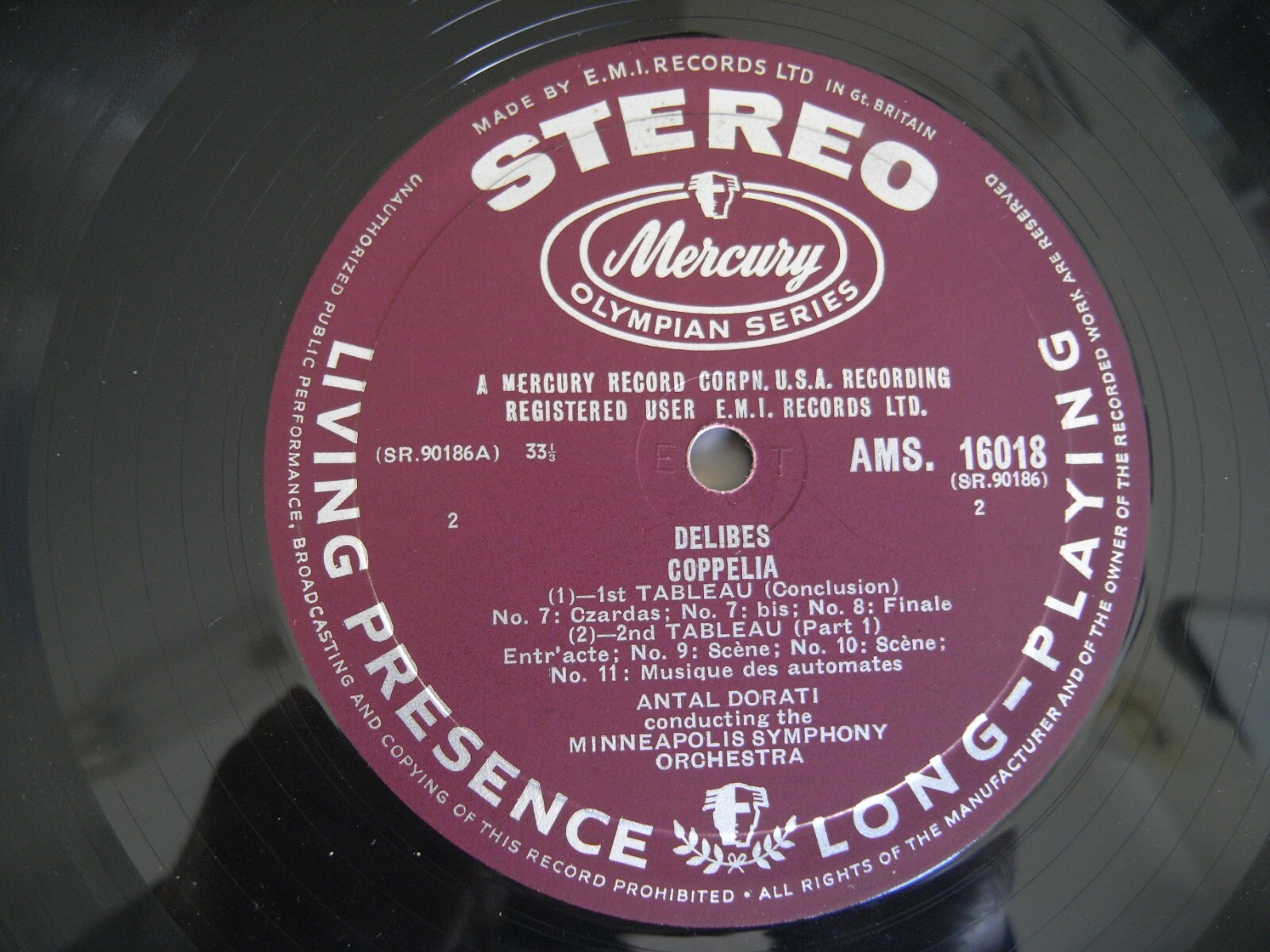 DELIBES COPPELIA AMS 16018 = SR 90186 M.S.O. DORATI Sides 1&2 of the double LP