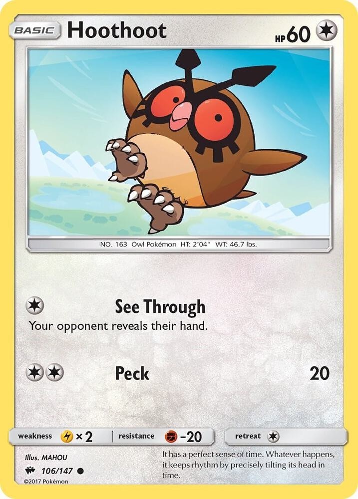 Hoothoot 106/147 Common Burning Shadows Pokemon Moderately Played