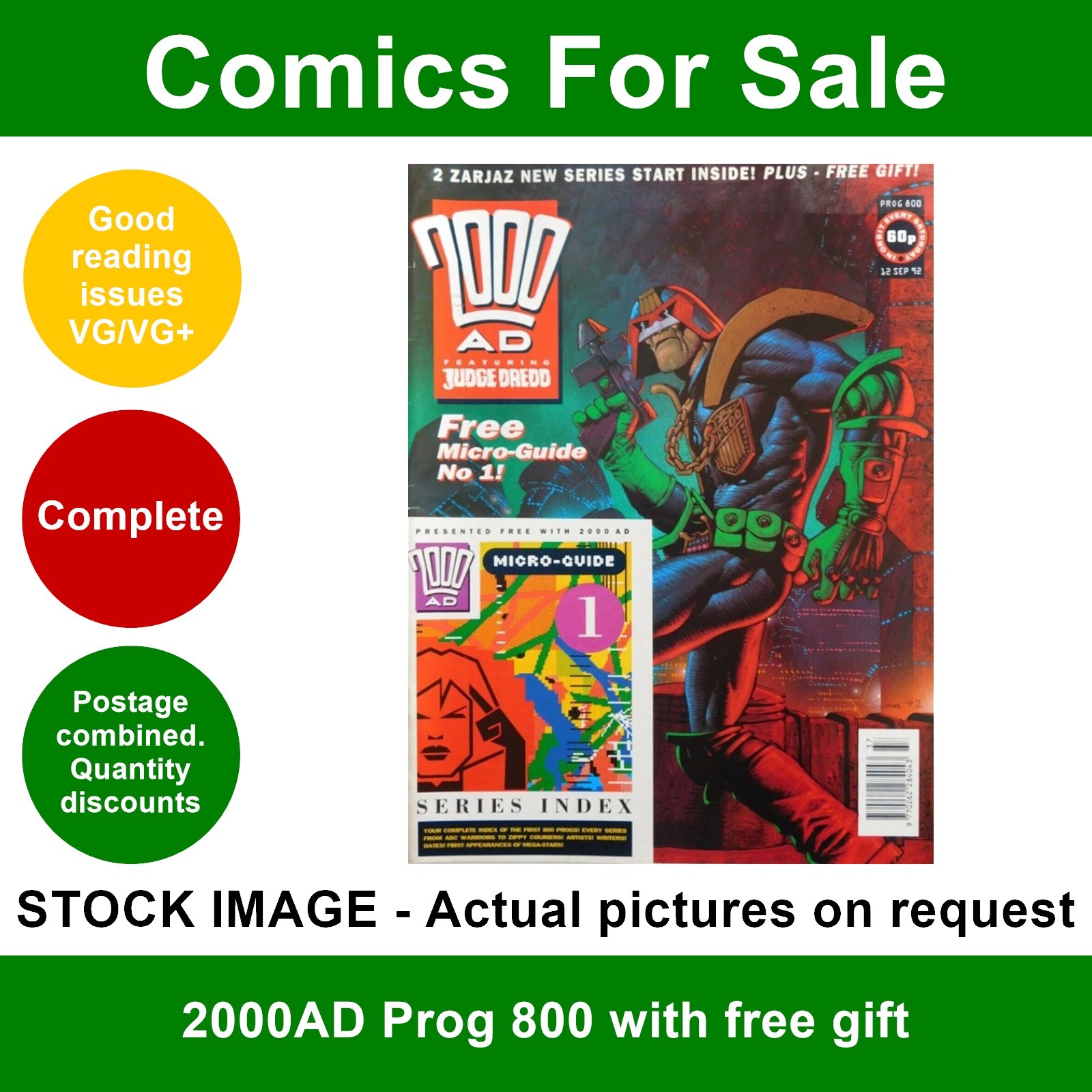 2000AD prog #800 comic - VG/VG+ - with FREE GIFT - 12 Sep 1992