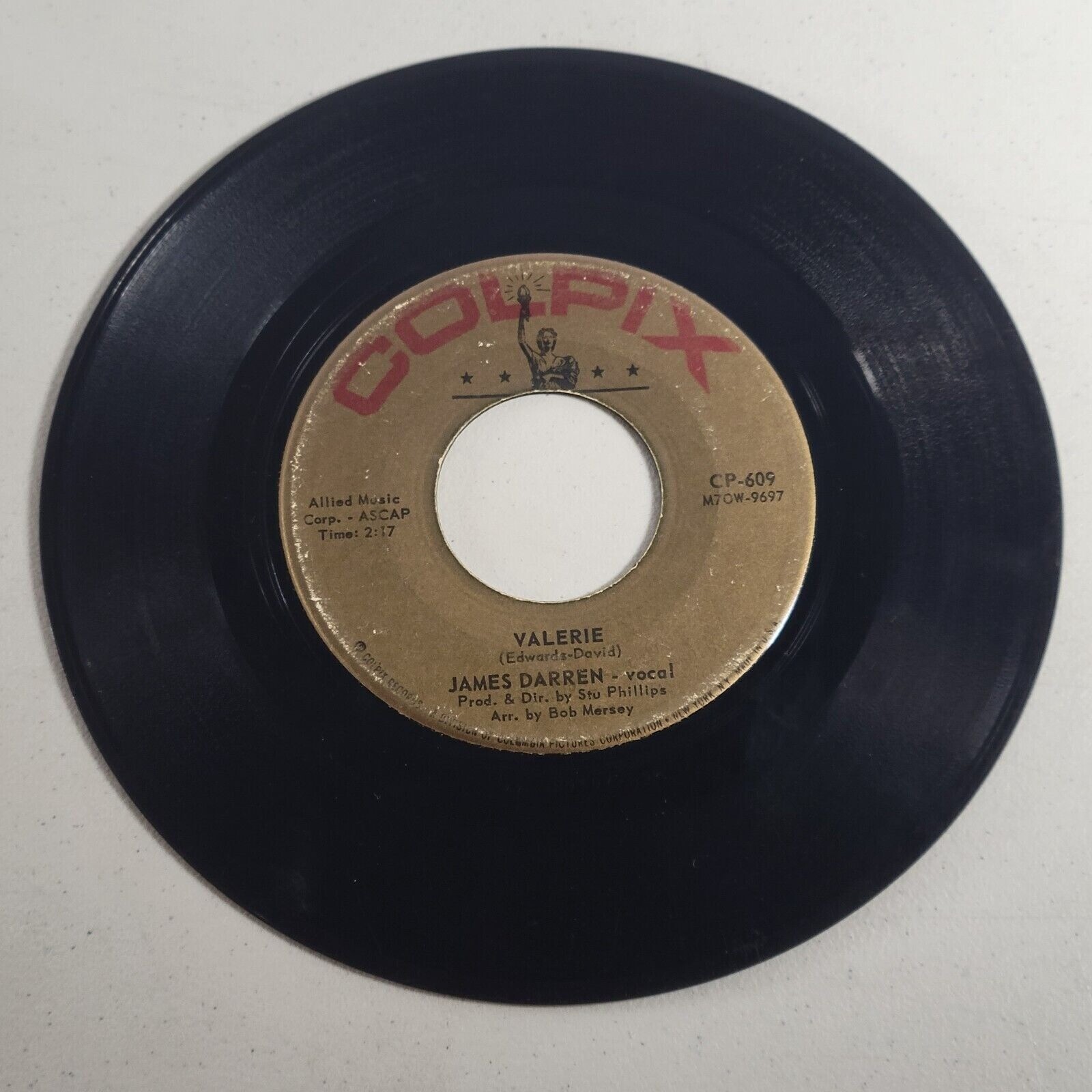 James Darren Goodbye Cruel World Valerie 45 RPM Vinyl 7" Record 1961 Colpix