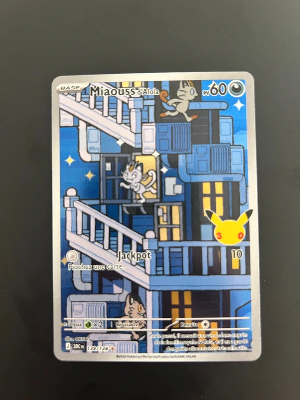 Carte Pokémon Miaouss d'Alola 139/128 – Illustration rare – Célébration 30 ans – FR