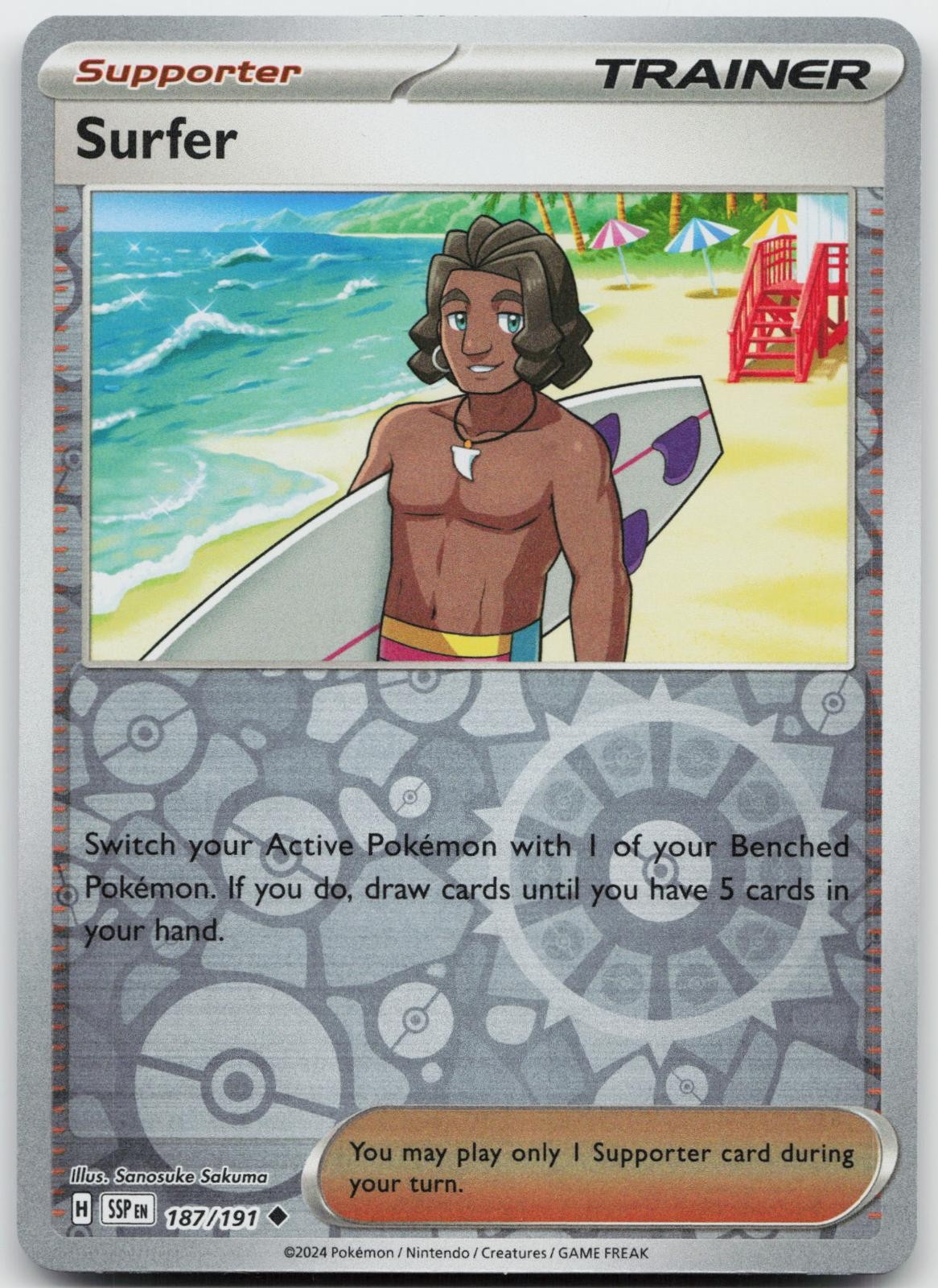 Surfer 187/191 Scintille Surgenti Non Comuni Pokemon Reverse Holo Near Mint