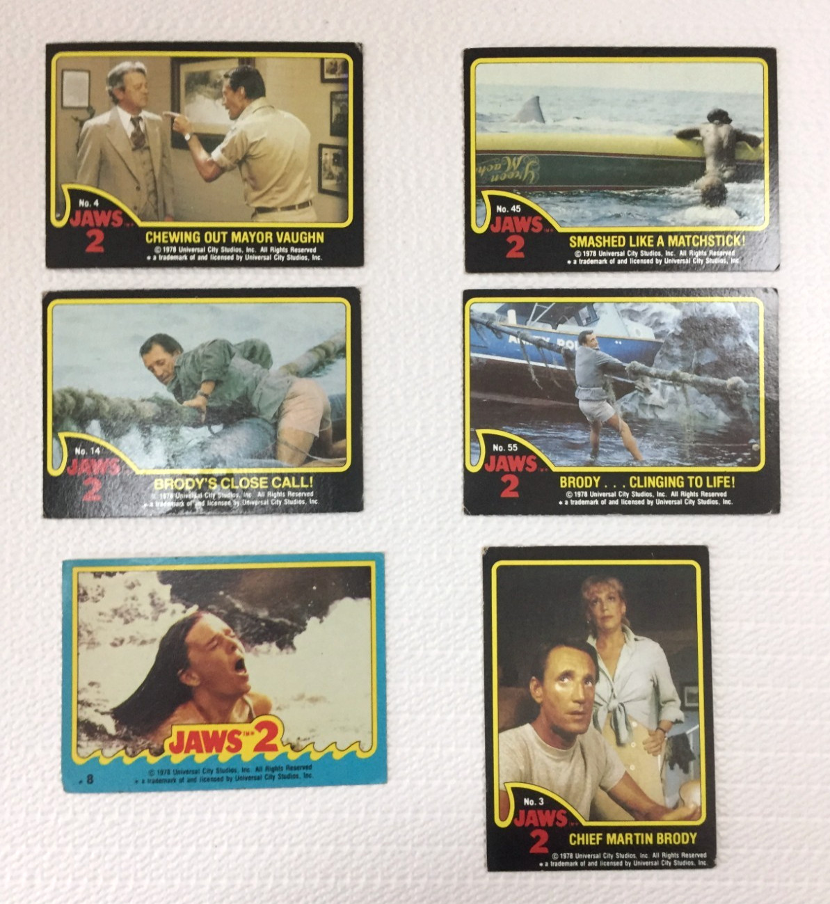 JAWS 2 carte collezionabili film (5 carte e 1 adesivo) vintage 1978