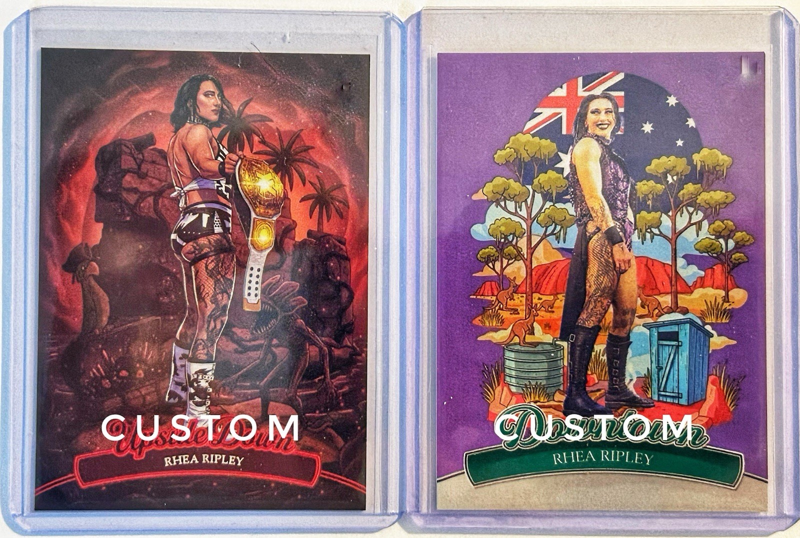 Rhea Ripley Custom Art Trading Card lotto di 2 carte da collezione fan made
