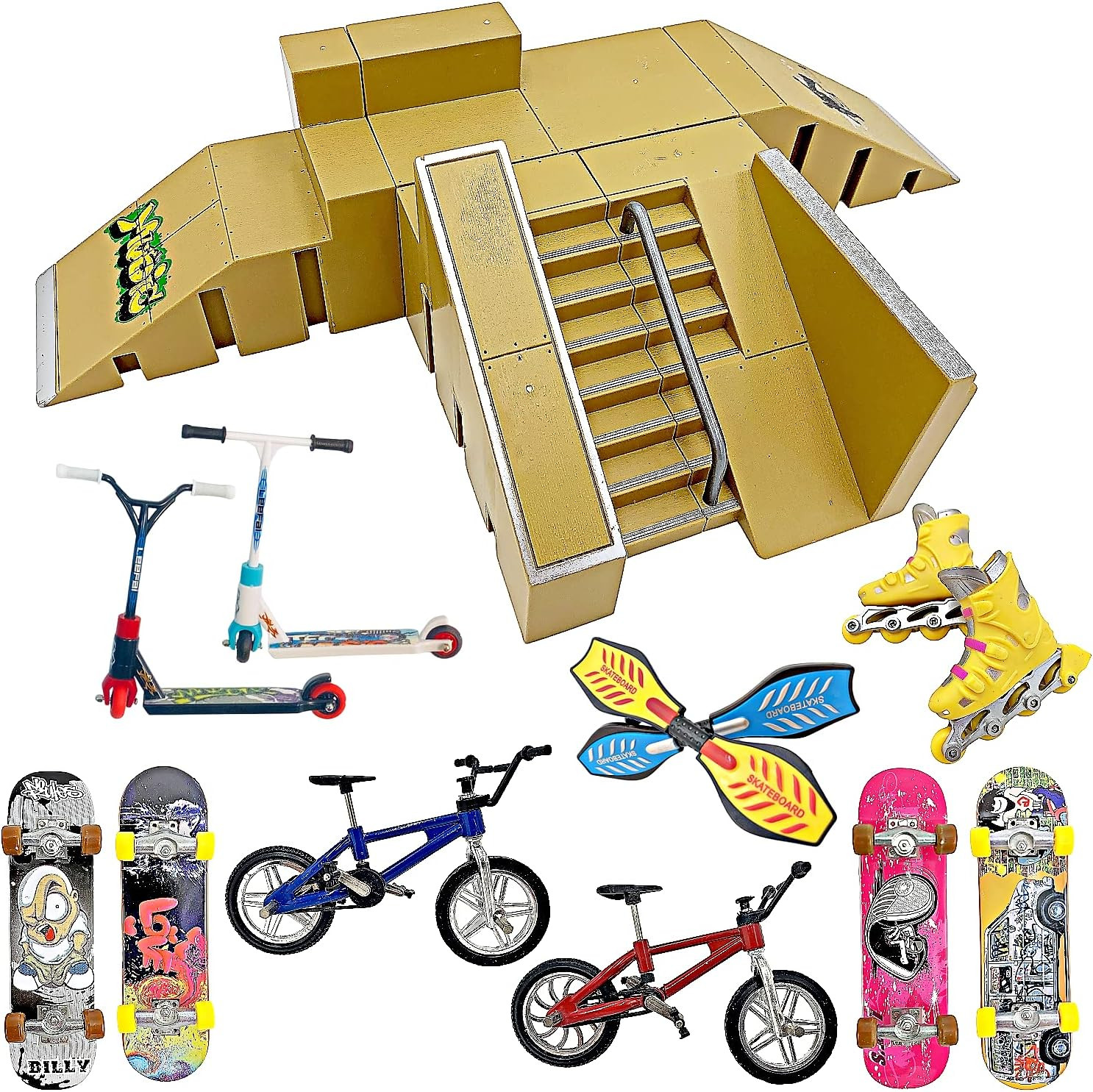 Finger Skateboard Ramp Set - Finger Skatepark Kit 16 Pezzi - Skate Park Kit Inc