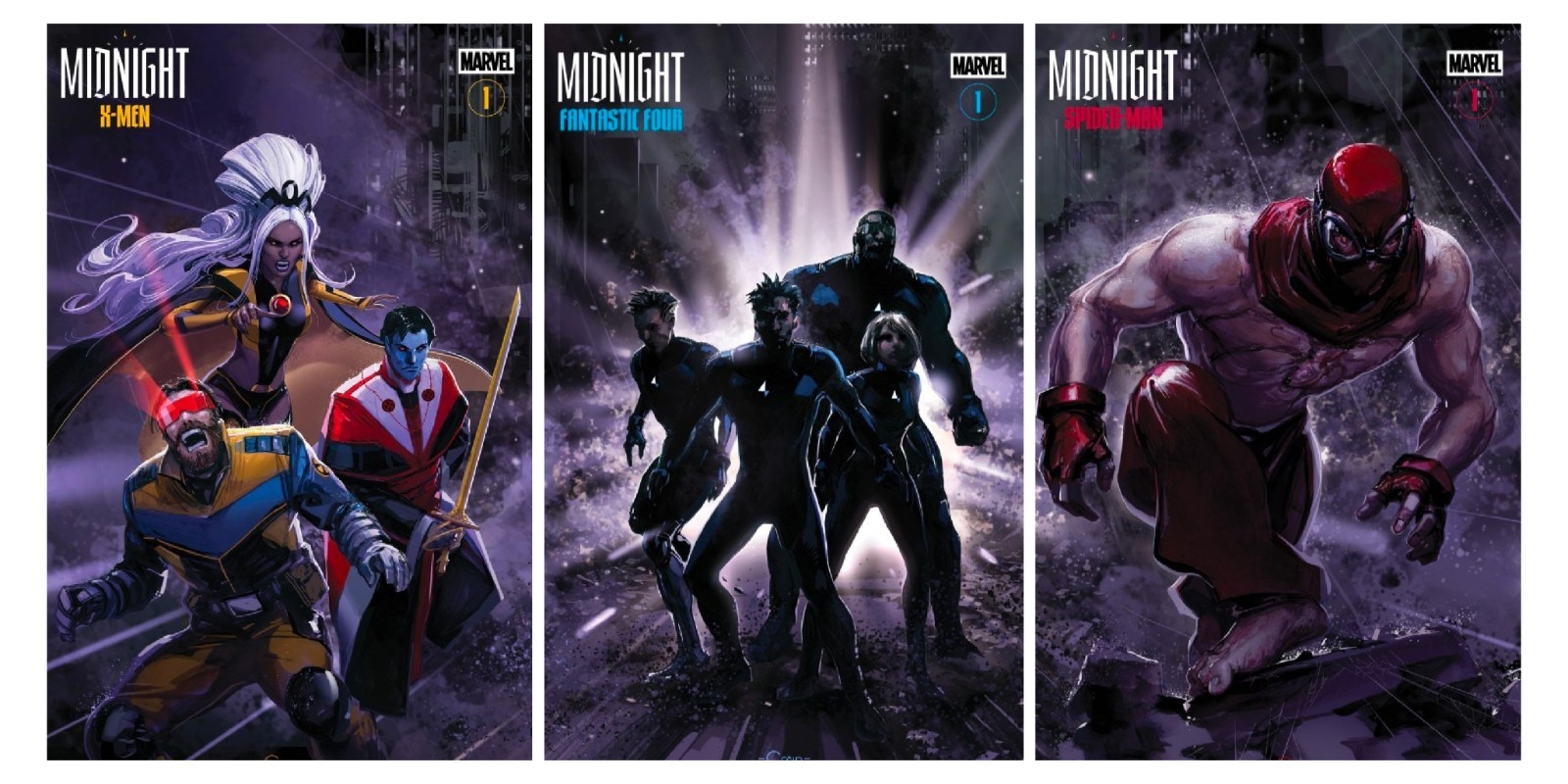 Midnight X-Men /Fantastic Four / Spider-man #1 Clayton Crain Connecting Set - NM