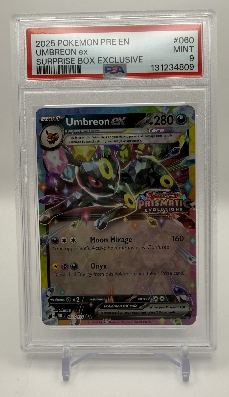 POKEMON PRE EN-PRISMATIC EVOLUTIONS #060 UMBREON EX SCATOLA SORPRESA ESCLUSIVA PSA9
