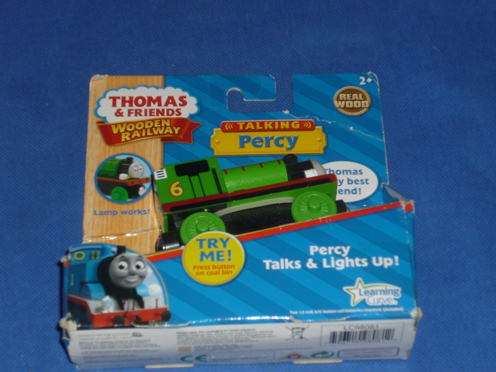 THOMAS THE TRAIN & FRIENDS  WOODEN RAILWAY TALKING PERCY WITH LIGHTS IN PACKAGE