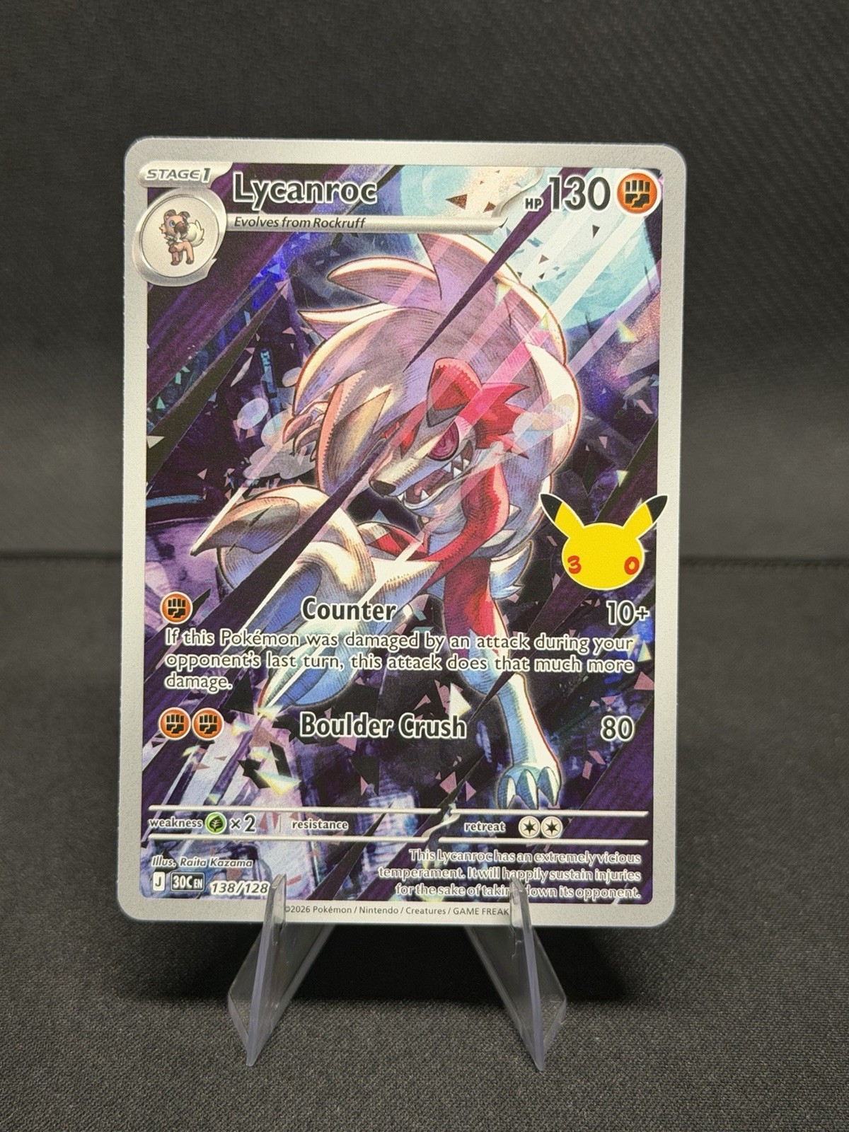 Lycanroc 138/128 30° Celebrazione 30C Holo Secret Raro Pokemon TCG 130 CV