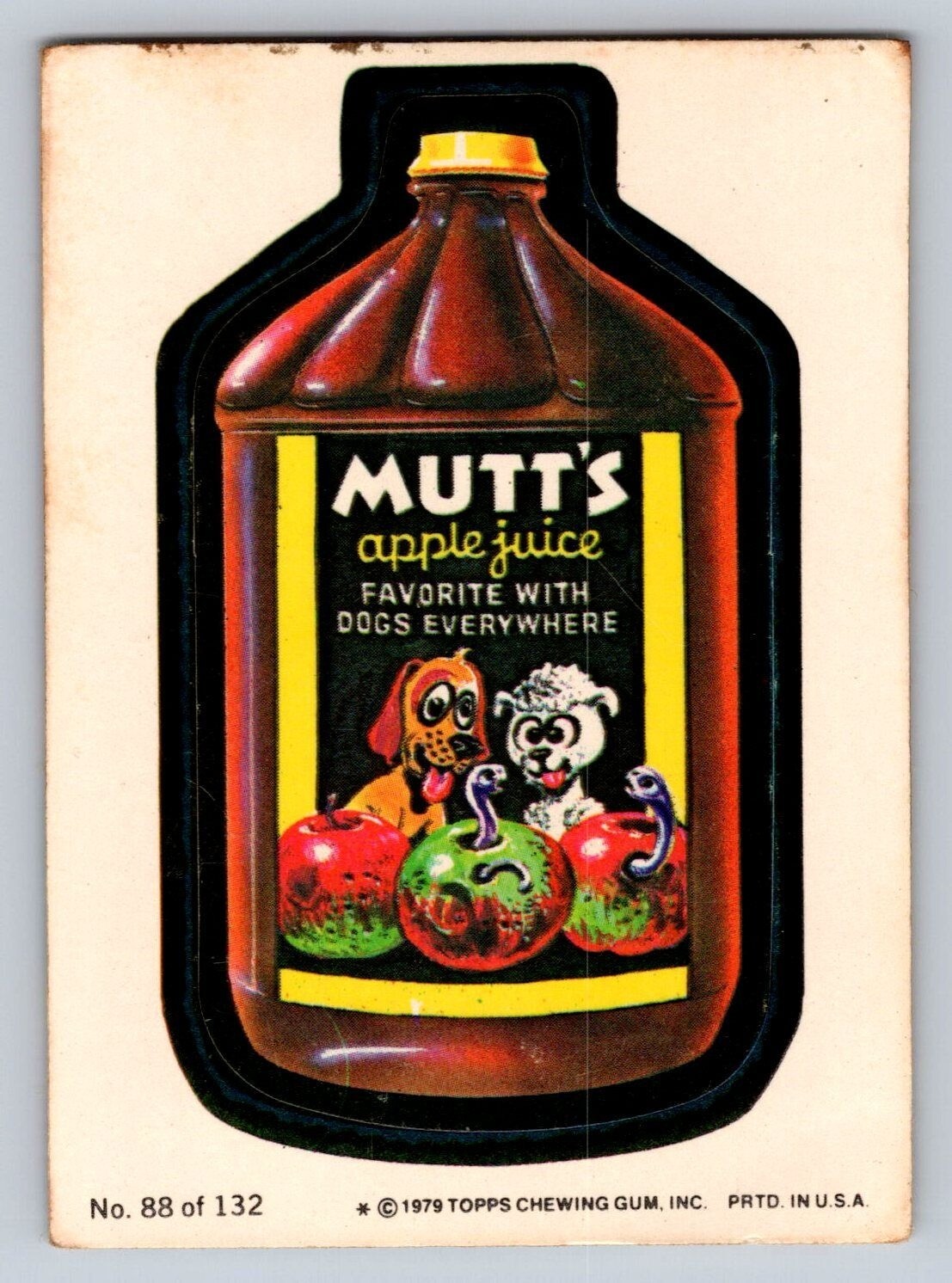 Adesivo Vintage 1979 Topps Wacky Packages Mutts Succo di Mela Cani Umorismo # 88
