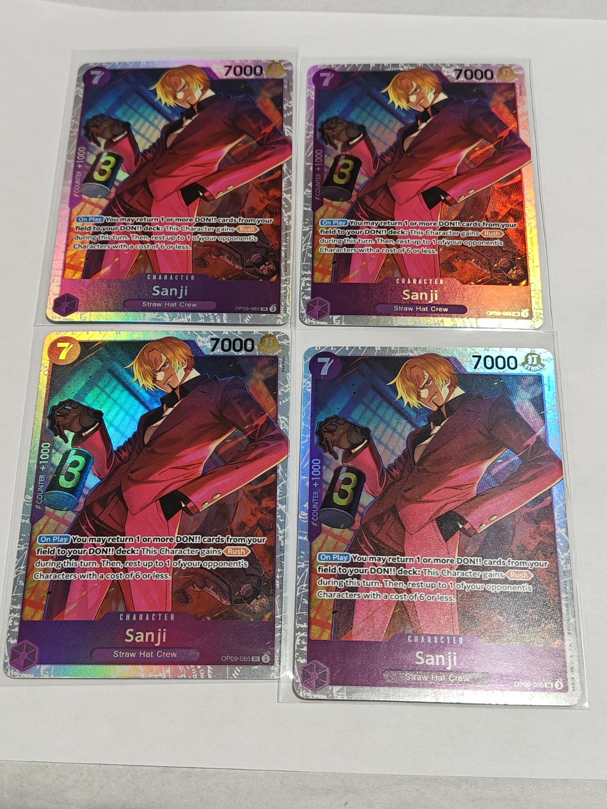 Sanji SR x4 playset Op09 ristampa PRB02 cappello paglia viola equipaggio inglese pezzo unico