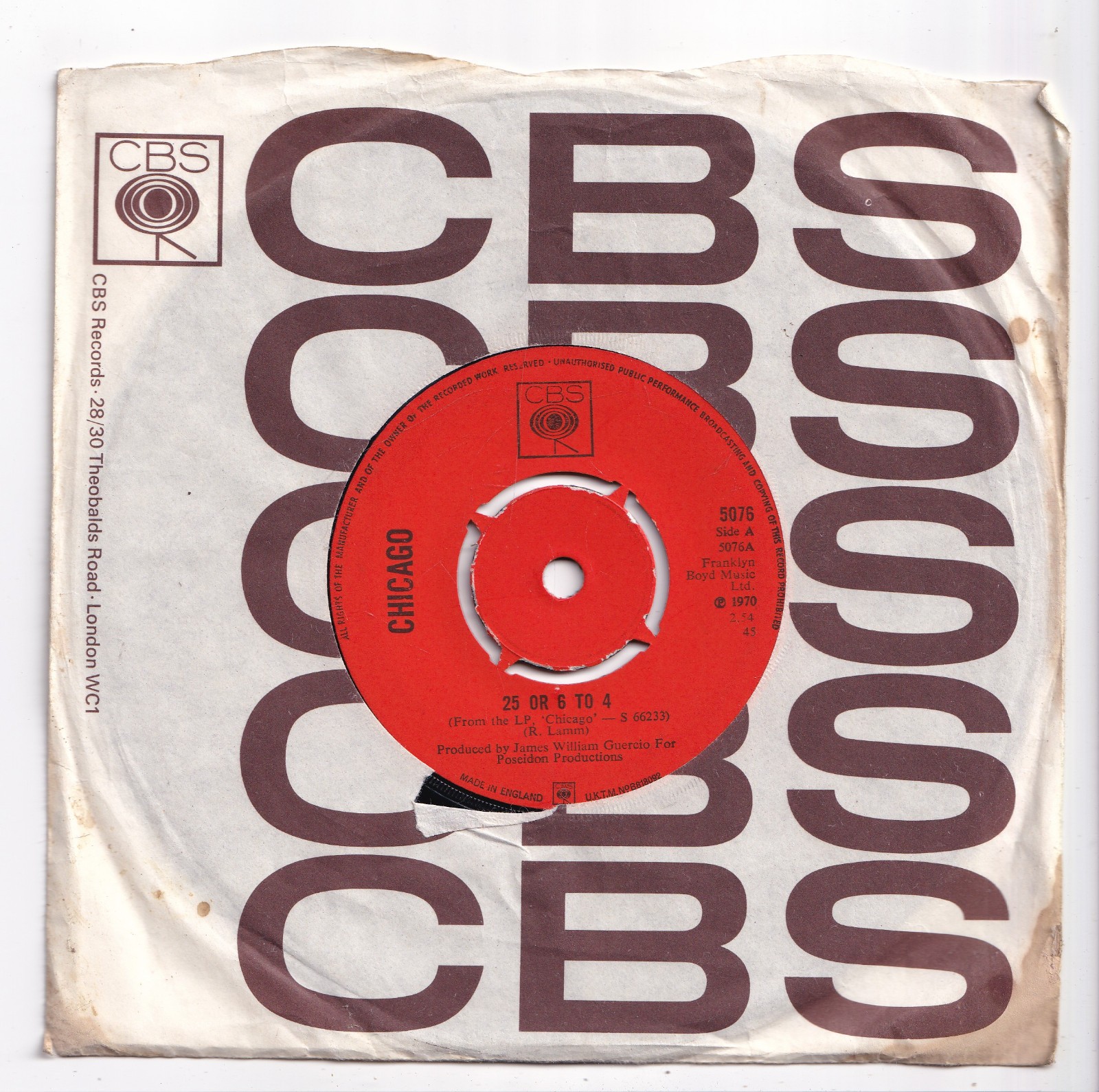 (AV504) Chicago, 25 Or 6 To 4 - 1970 - 7 inch vinyl