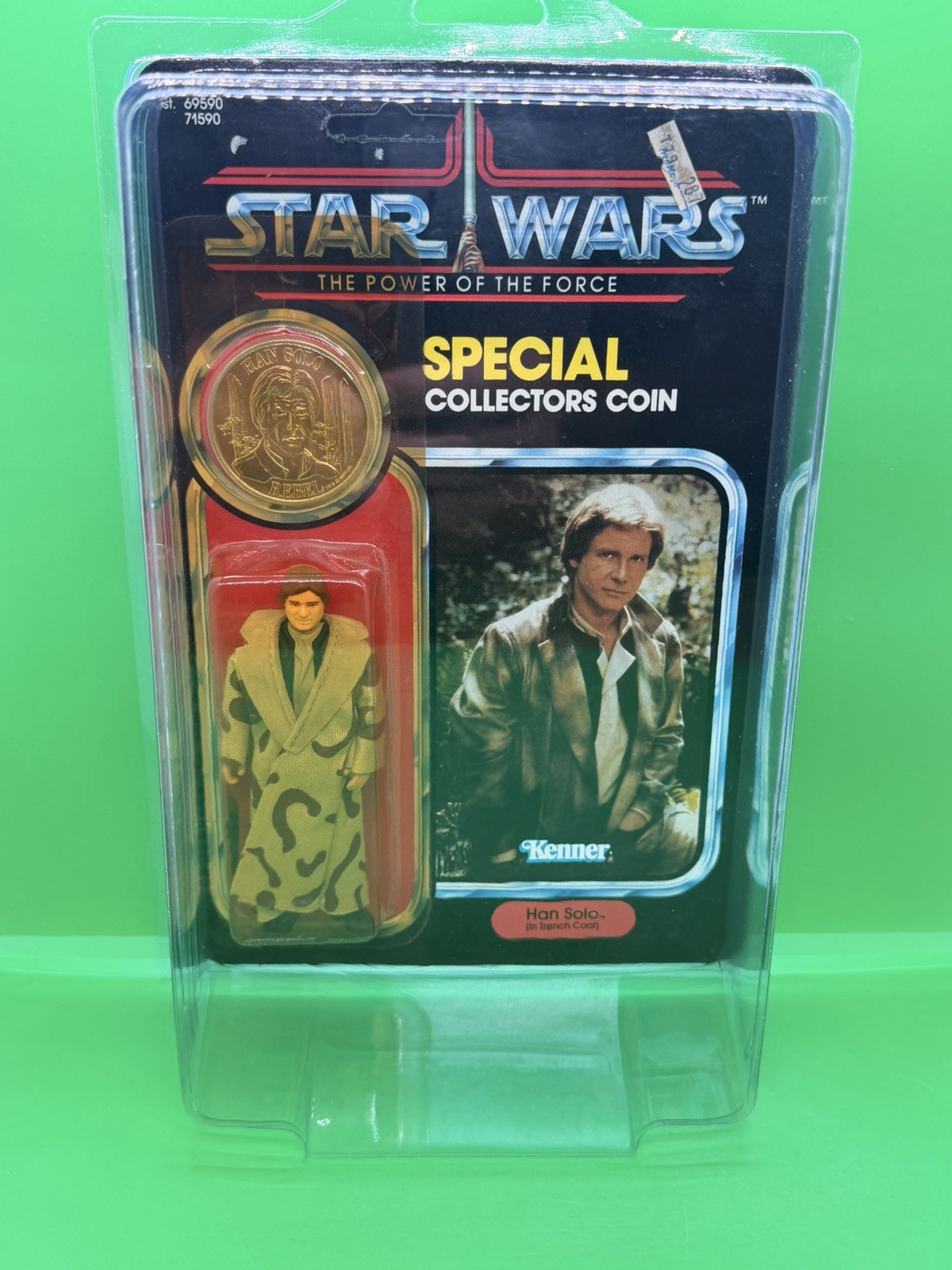 Vtg Star Wars POTF Han Solo Trench Coat Action Figure MOC Kenner 1984