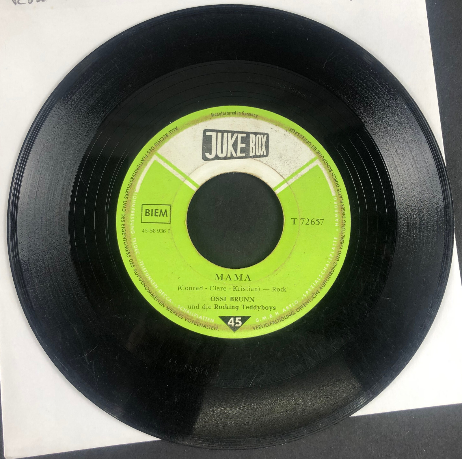 7'' Ossi Brunn & Rocking Teddyboys - VOLA COLOMBA / Mama - 1960 Juke Box T 72657
