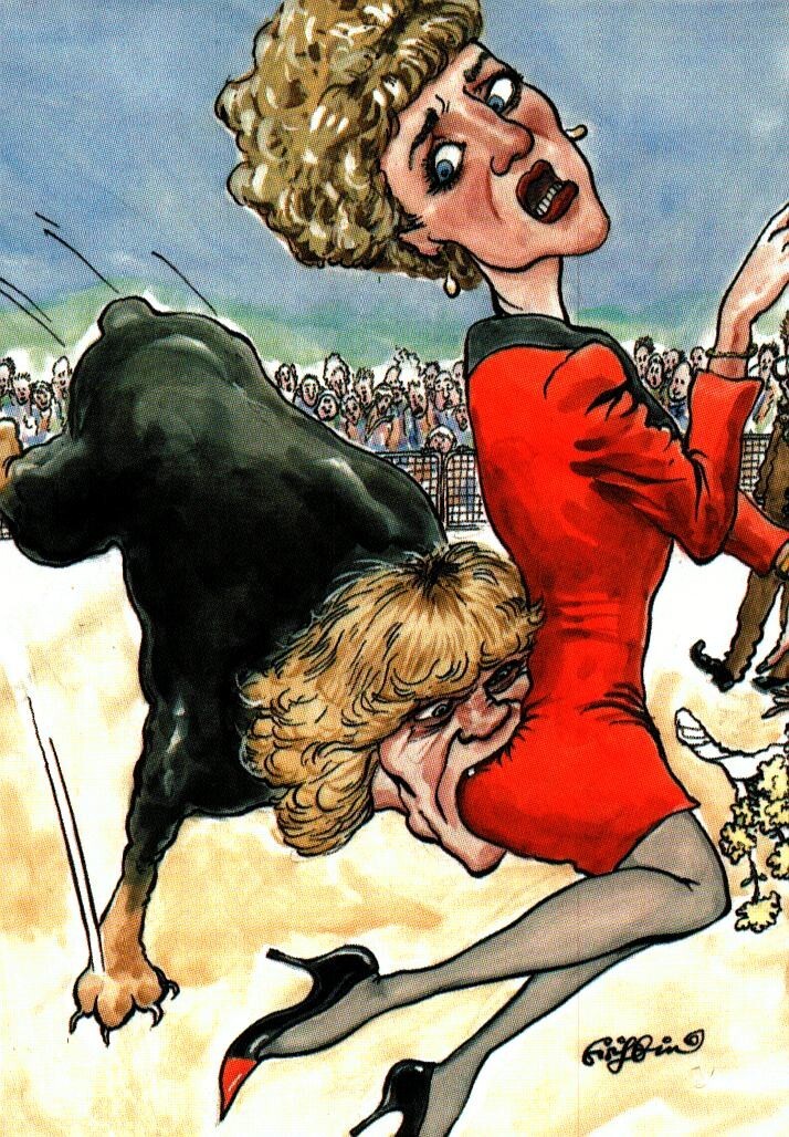 #70 Grrrrrruff, 1993 Royal Family Trading Card Camila bites Di