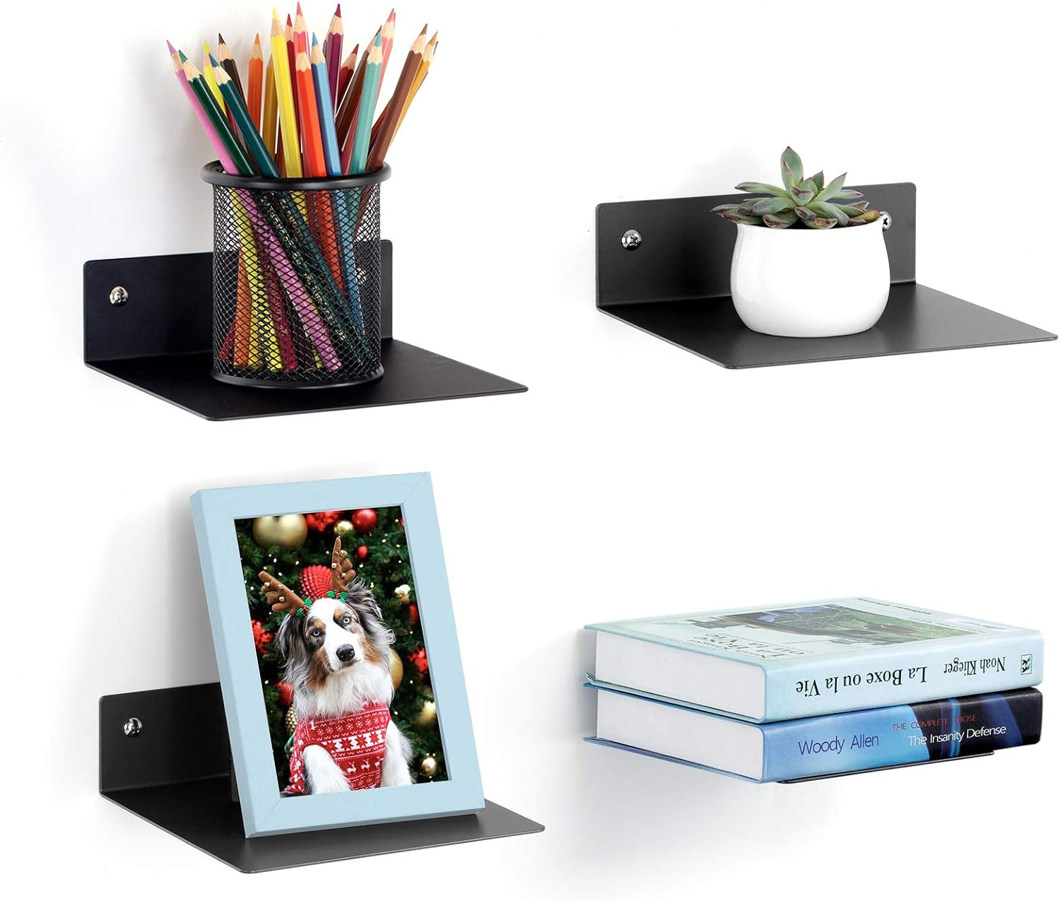 Small Floating Wall Shelves, Black Metal, Set of 4
