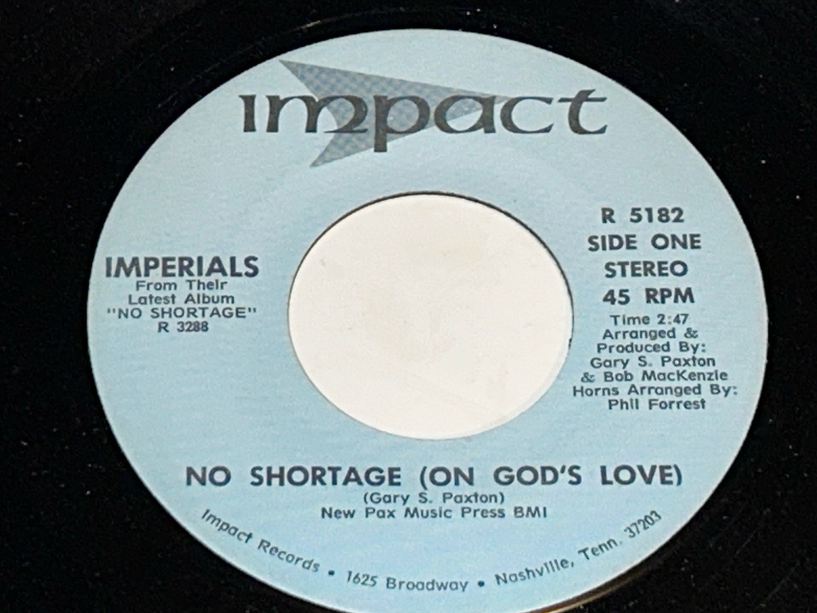 The Imperials No Shortage Promo. 45 rpm, Gospel 23Z6