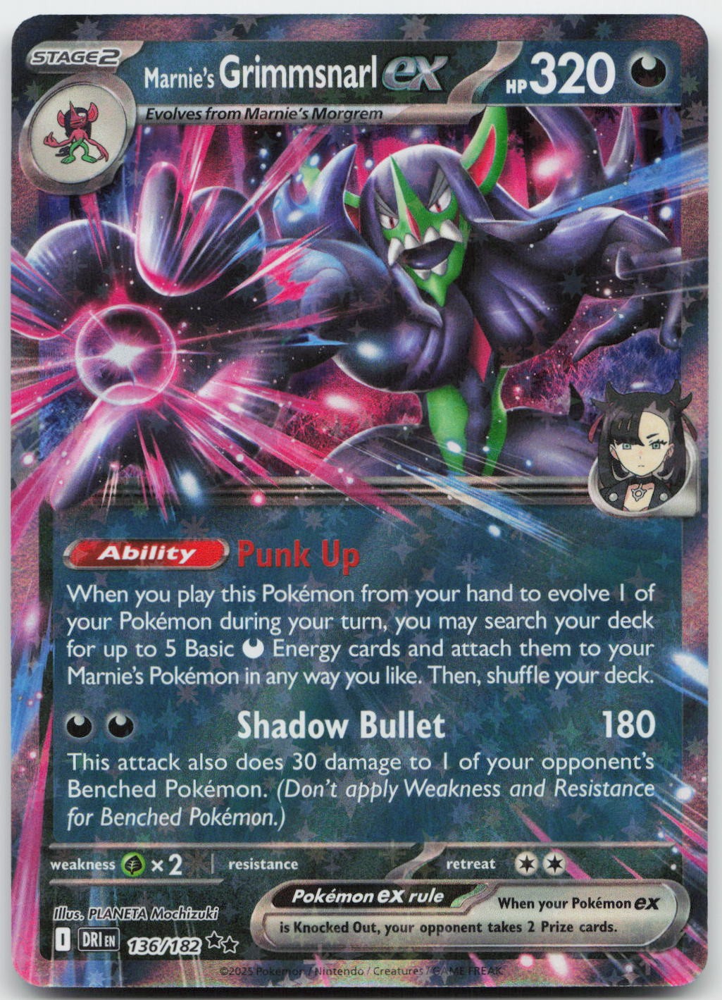 Marnie's Grimmsnarl ex 136/182 Doppio Raro Destinato Rivali Pokemon Holo NM