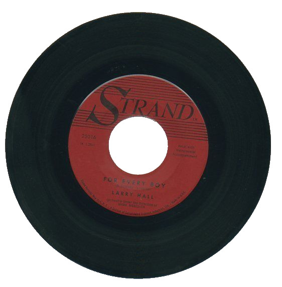 LARRY HALL  45 RPM Record  FOR EVERY BOY / I'LL STAY SINGLE  Strand R&R VG- 1960