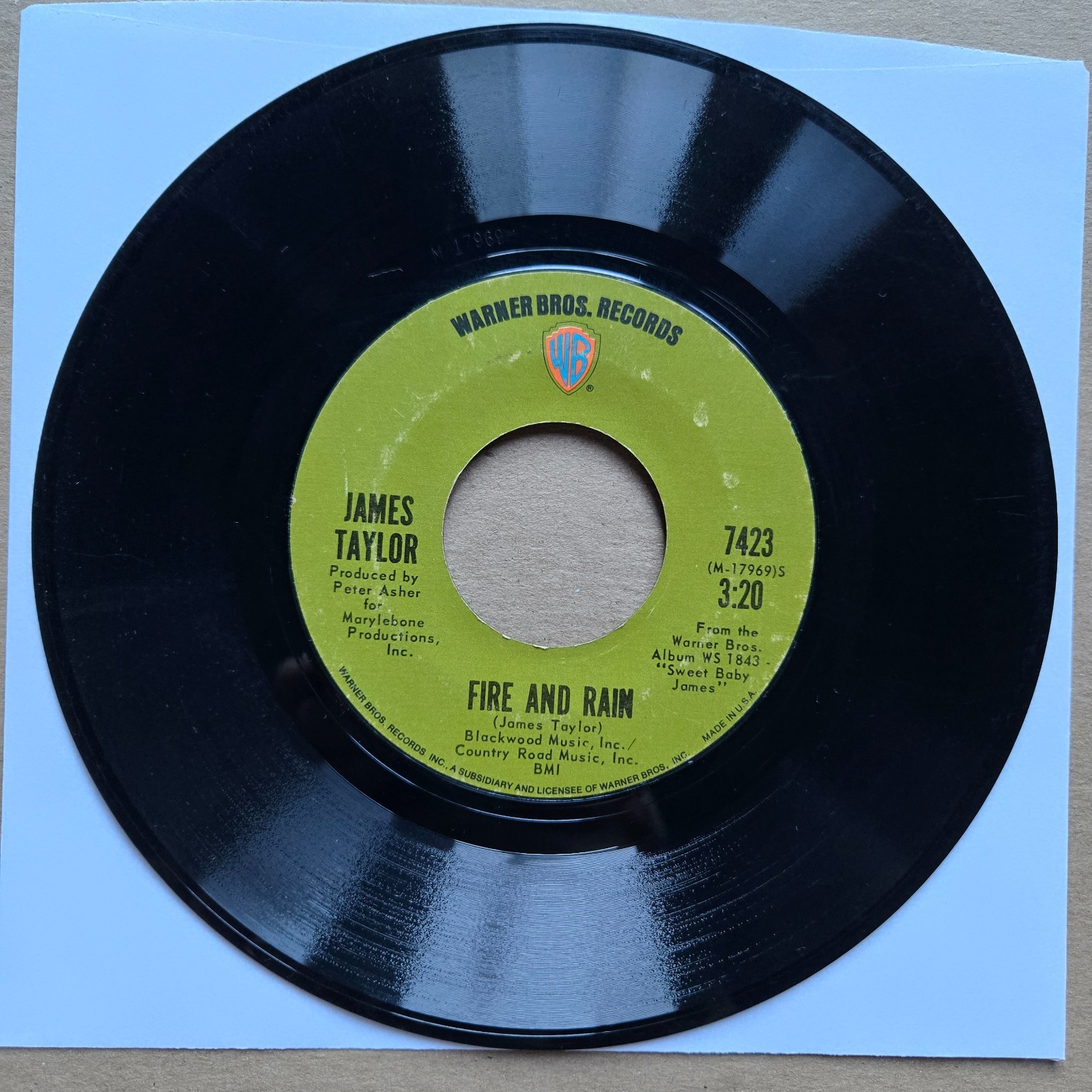 JAMES TAYLOR Fire And Rain/Anywhere Like Heaven 45 7" Record Vinyl