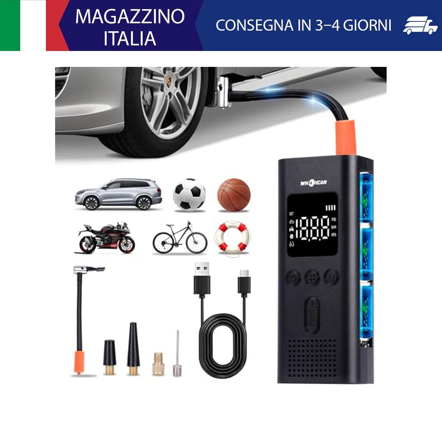 Compressore Aria Portatile Moto Auto