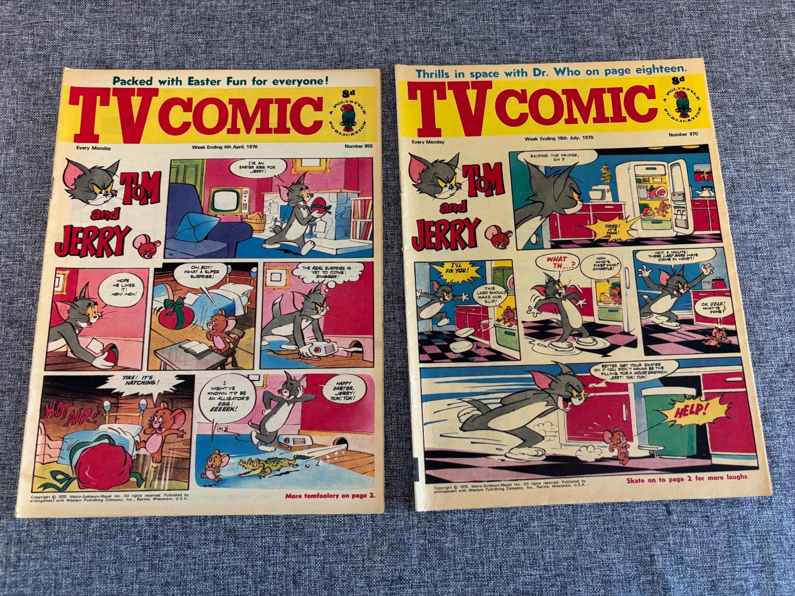 Vintage UK TV Comic x2 17/7 & 15/7 1972 Tom & Jerry Avengers Animal Magic Strips