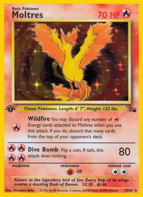 Moltres (12/62) [Fossil 1st Edition] Lightly Played 1st Edition Holofoil