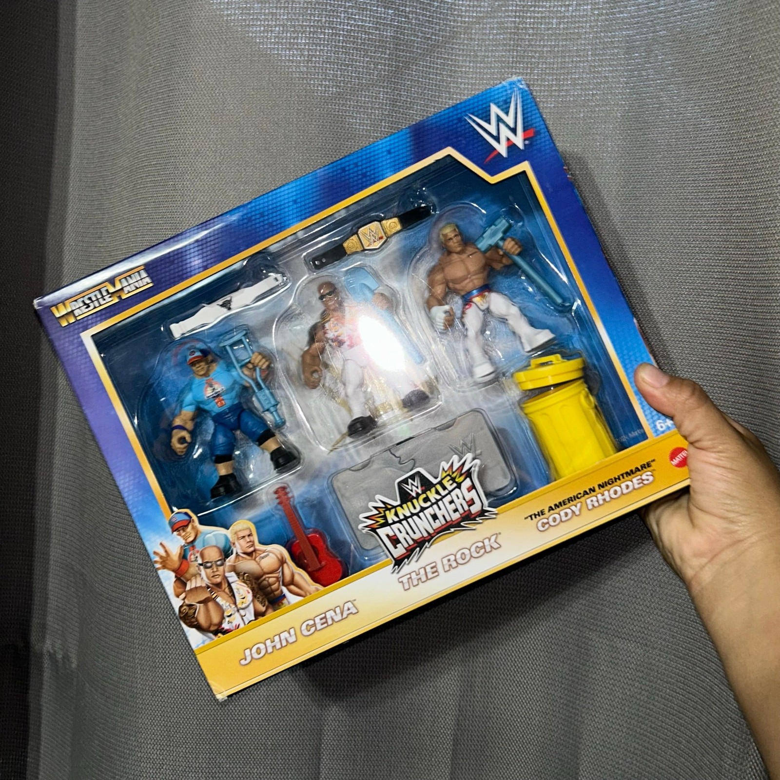 Mattel WWE WrestleMania Knuckle Crunchers John Cena Rock Cody Rhodes 3-Pack NEW