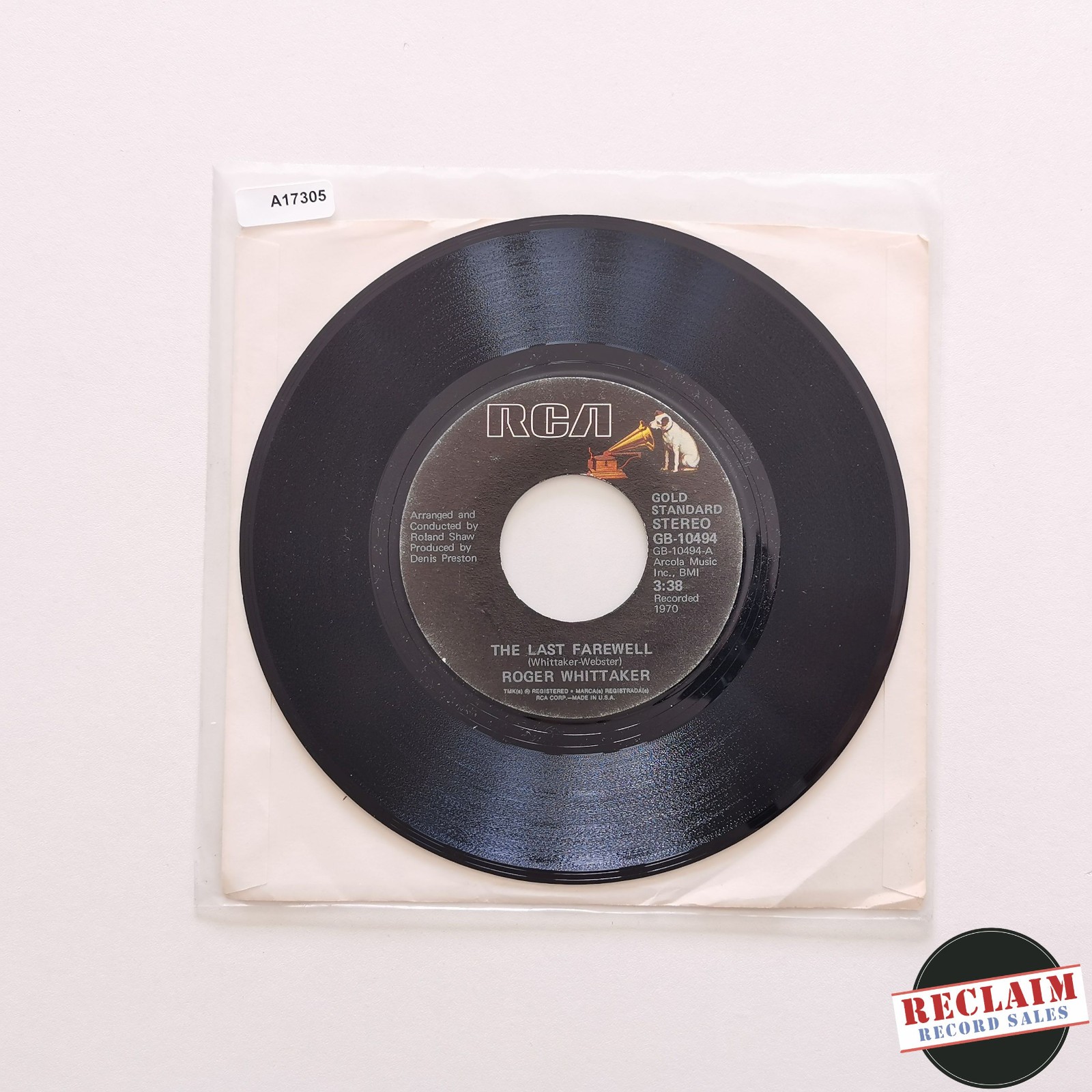 roger whittaker - the last farewell 7" vinyl record VG