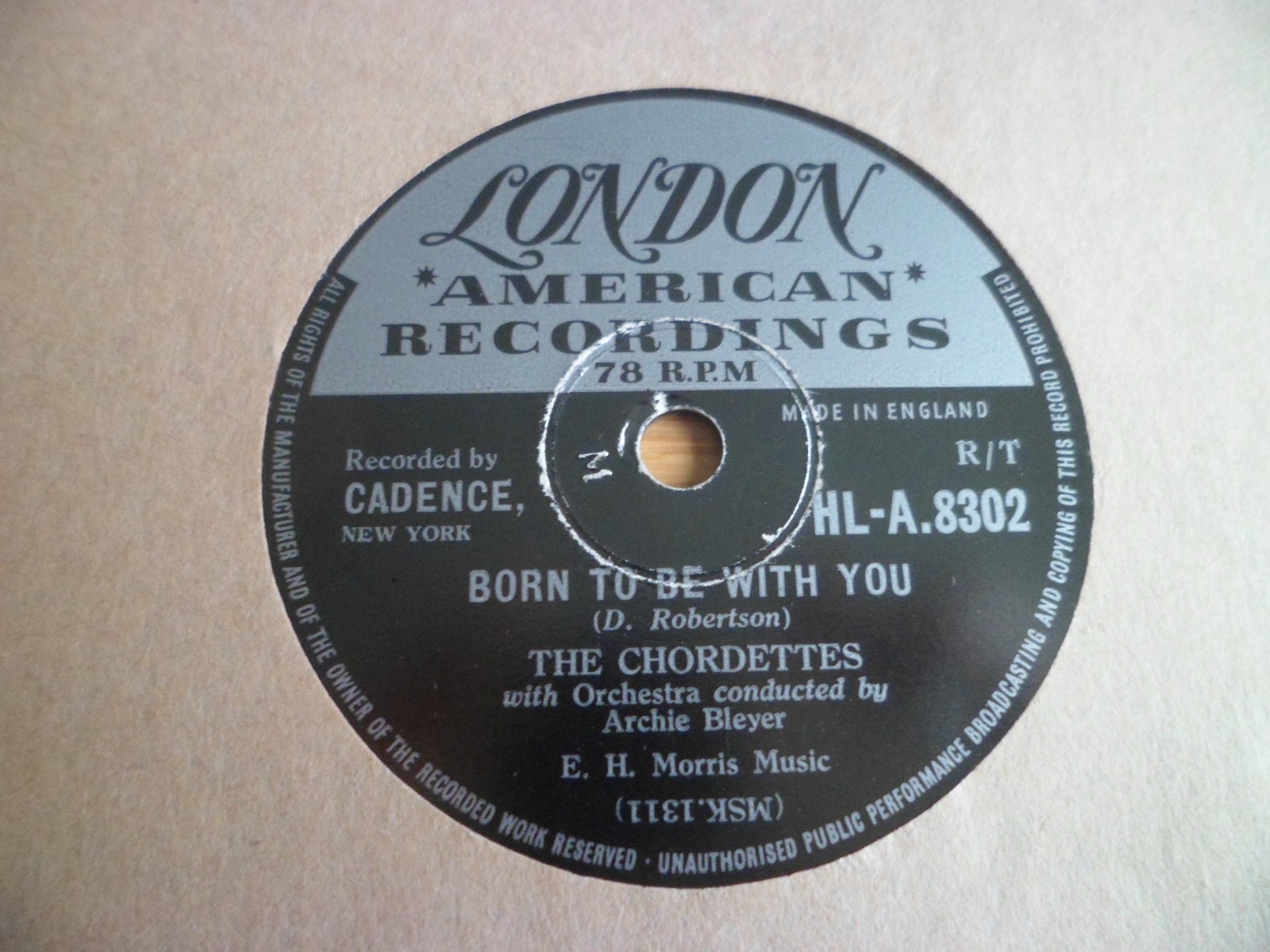 THE CHORDETTES: BORN TO BE WITH YOU 1956 LONDON 78RPM RARE EX++/NM