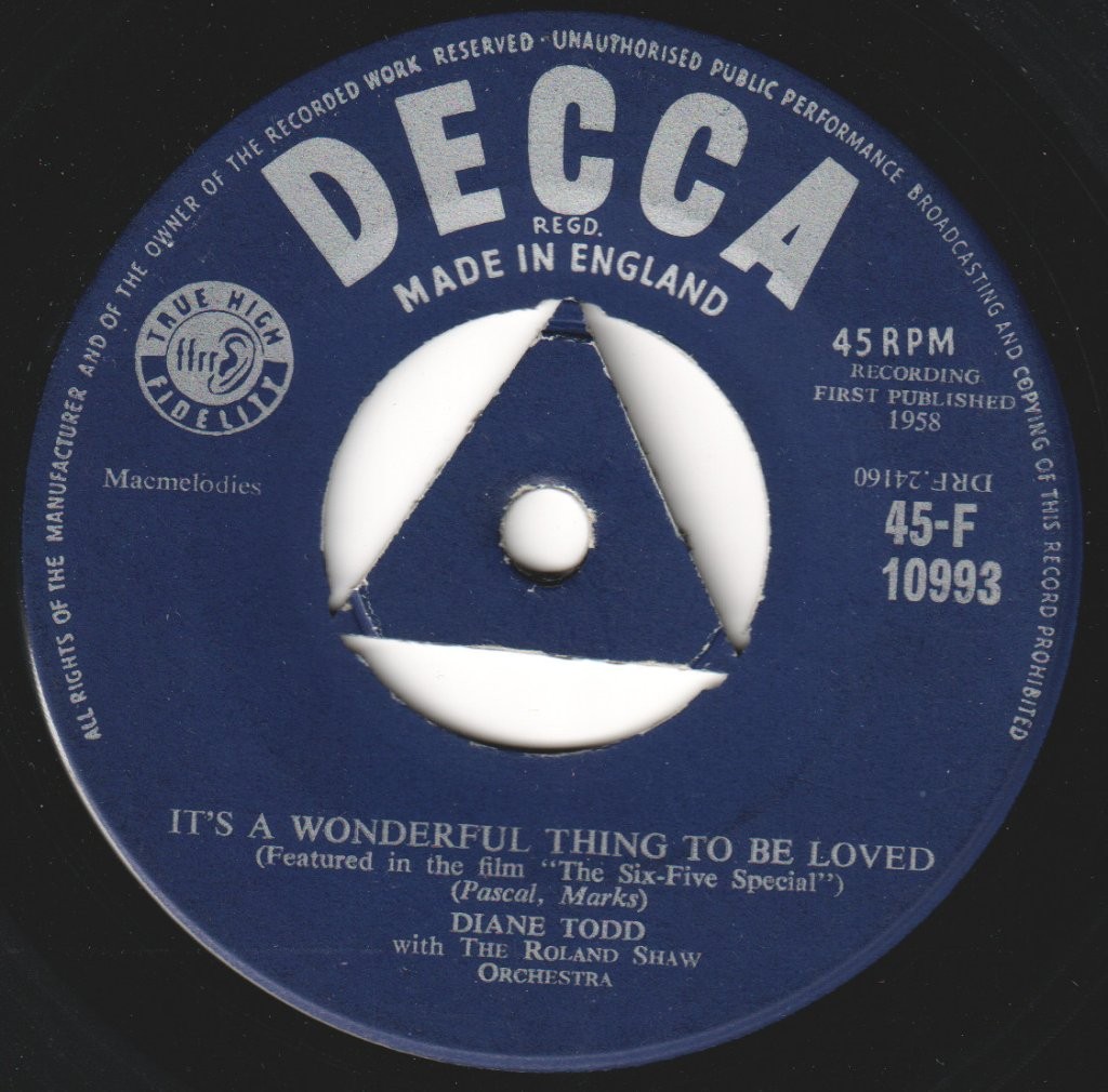 Diane Todd It's A Wonderful Thing To Be Loved 7" vinyl UK Decca 1958 Tri