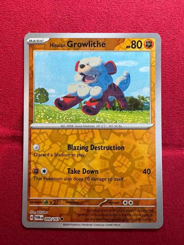 Hisuian Growlithe Reverse Holo Twilight Masquerade Pokémon Kaart Cute Hond
