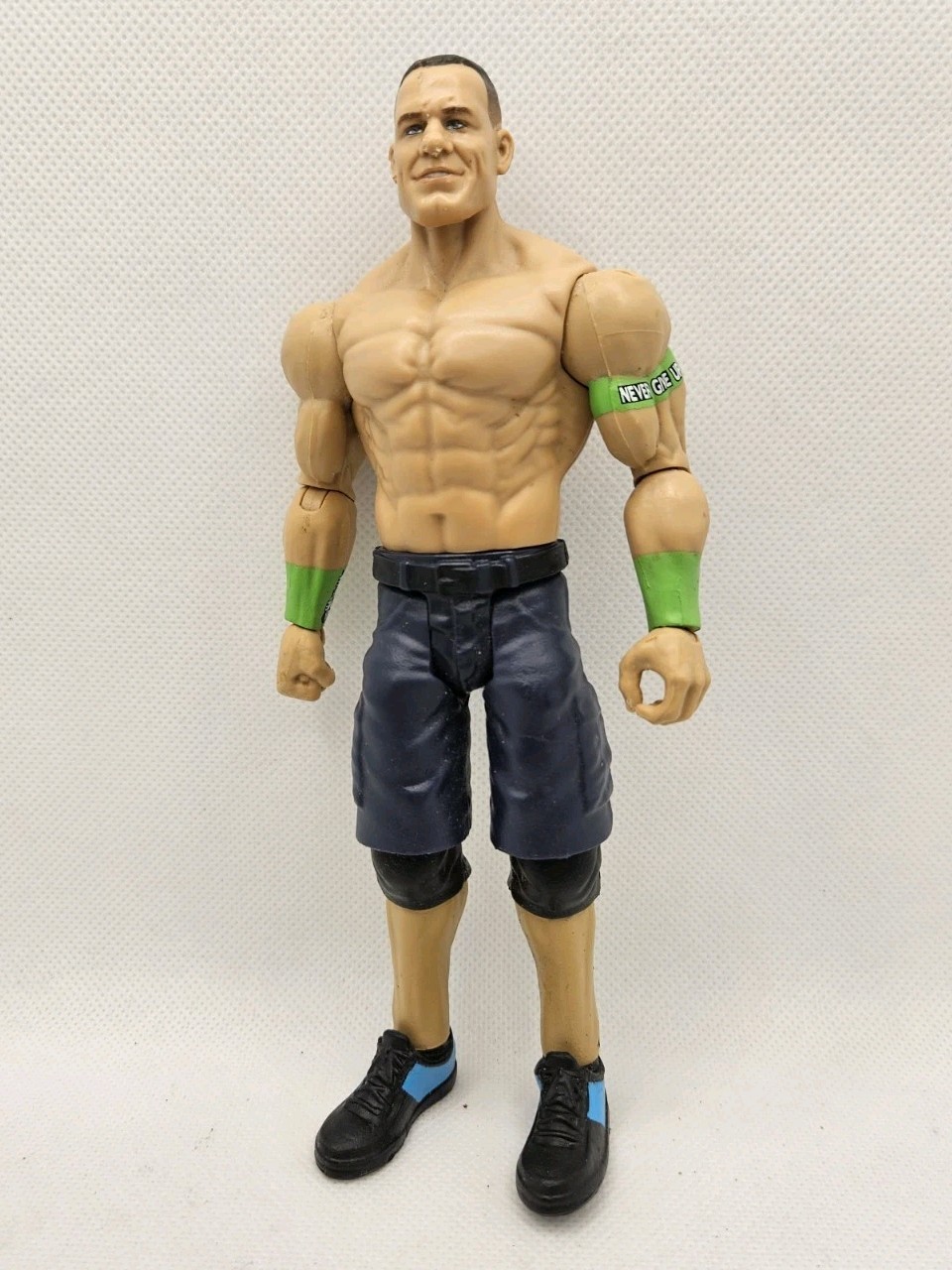 WWE Mattel John Cena Action Figure Blue Jorts Green Never Give Up Armbands Loose