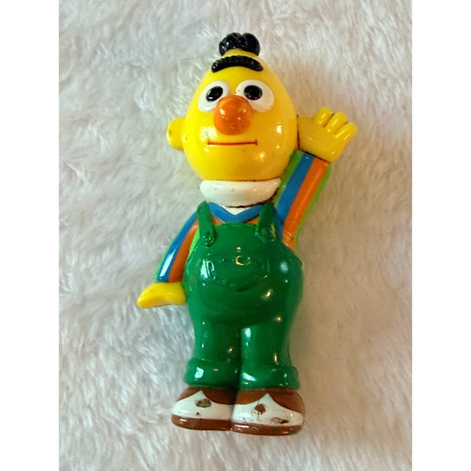 Vintage Henson Sesame Street Young Bert PVC Figure Green Overalls Waving