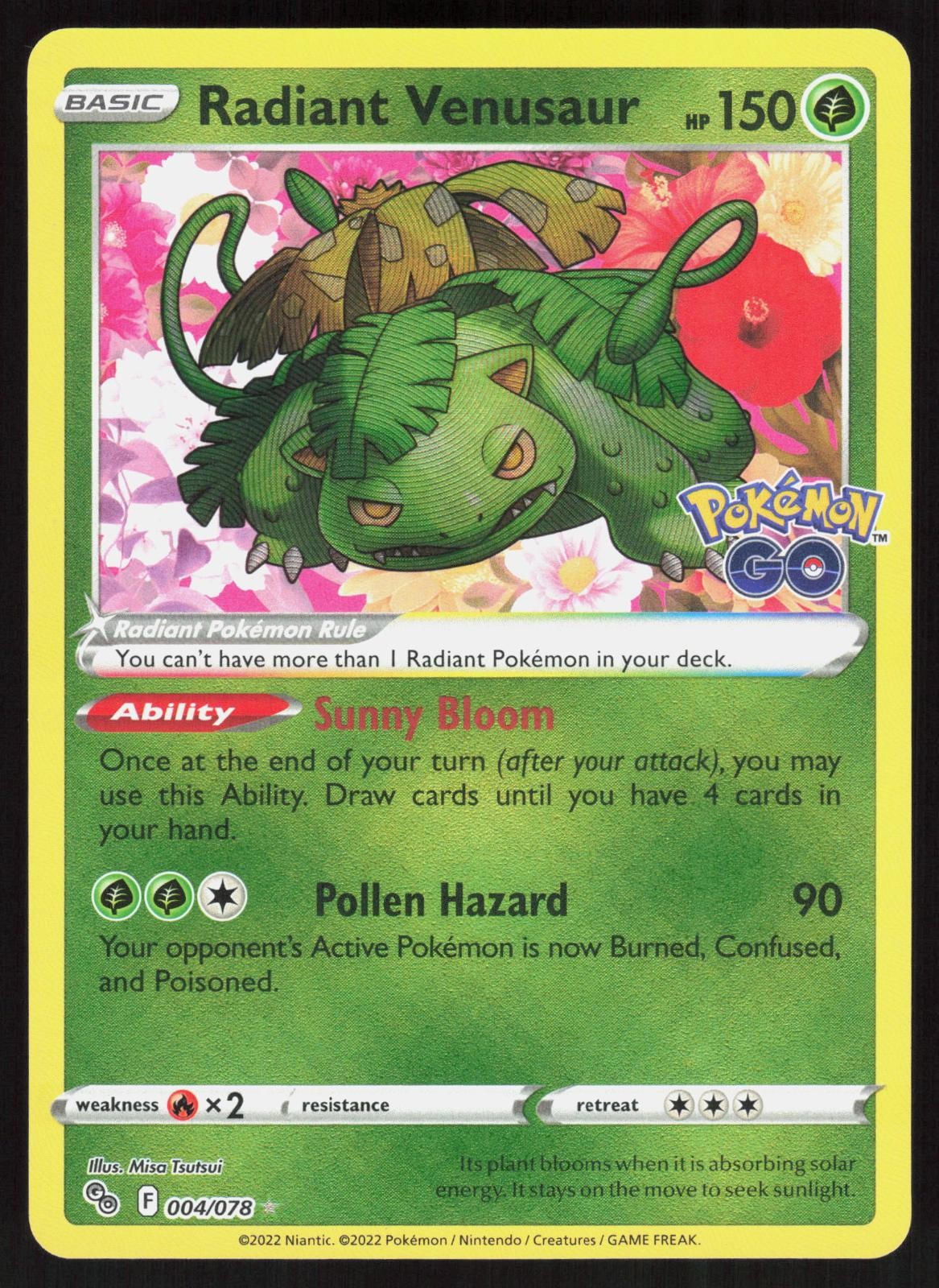 Pokemon GO Radiant Venusaur 004/078 Radiant Raro Pokemon Holo quasi nuovo/m