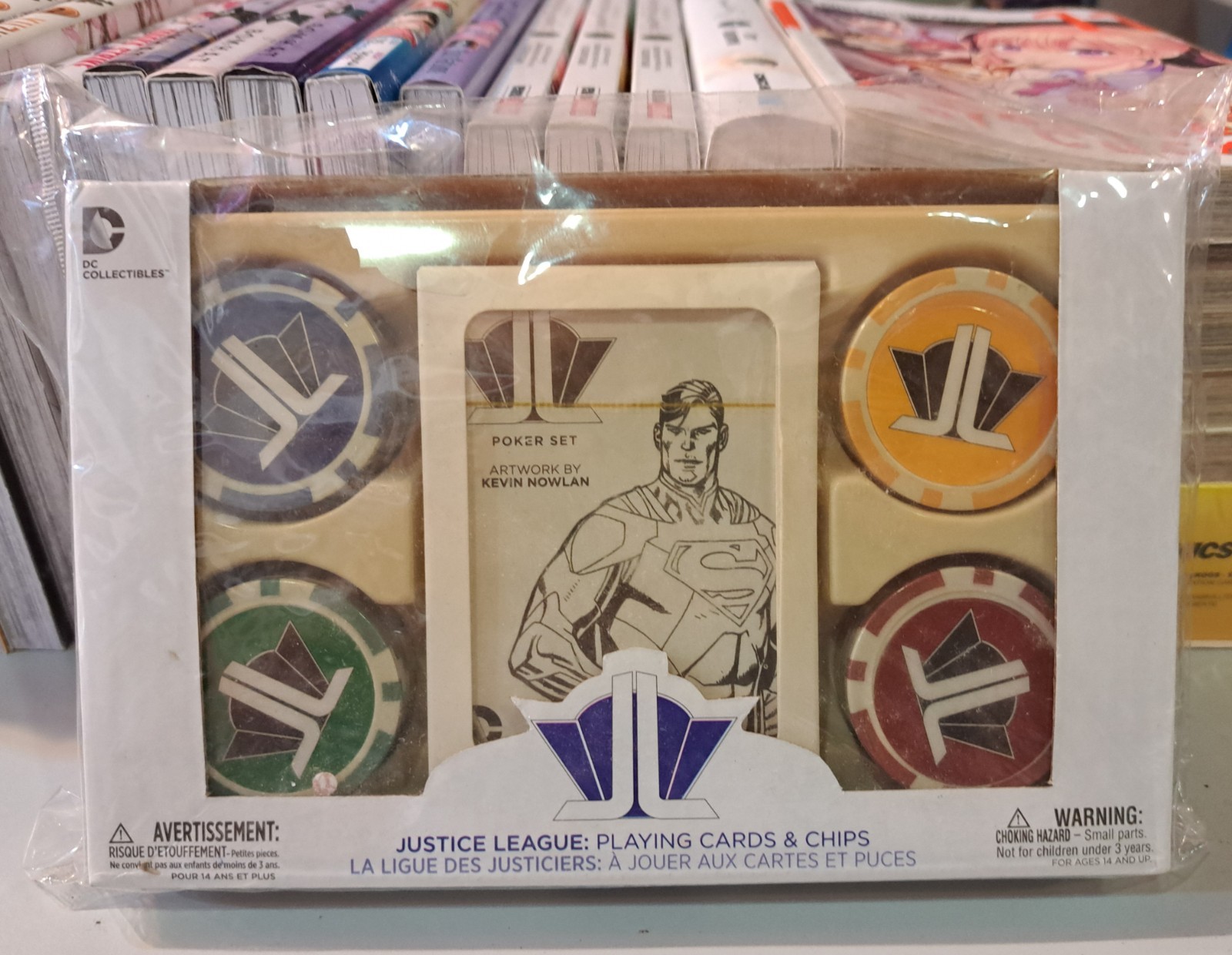 JUSTICE LEAGUE: PLAYING CARDS & CHIPS (ARTWORK:KEVIN NOWLAN) POKER SET DC WARNER
