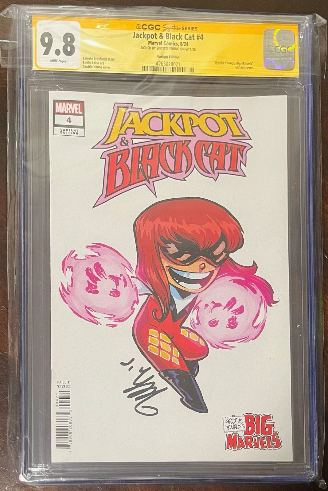 Marvel Comics Jackpot & Black Cat #4 (2024) CGC 9.8 variante Skottie Young firmato