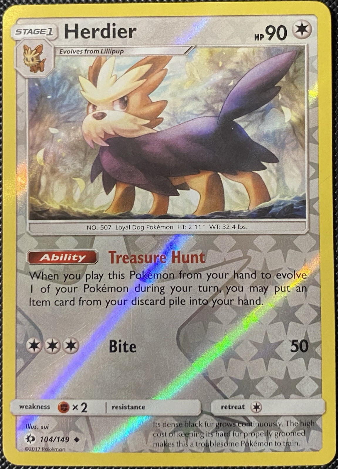 Herdier 104/149 SM Base Set Reverse Holo LP Pokémon