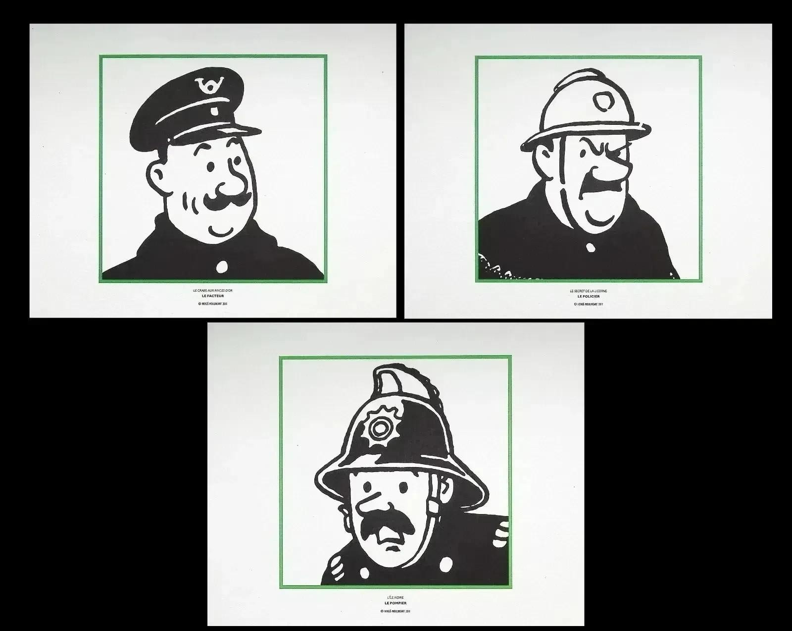 HERGÉ : TINTIN - Les Pompiers , 3 LITHOGRAPHIES Ex Libris, 2011